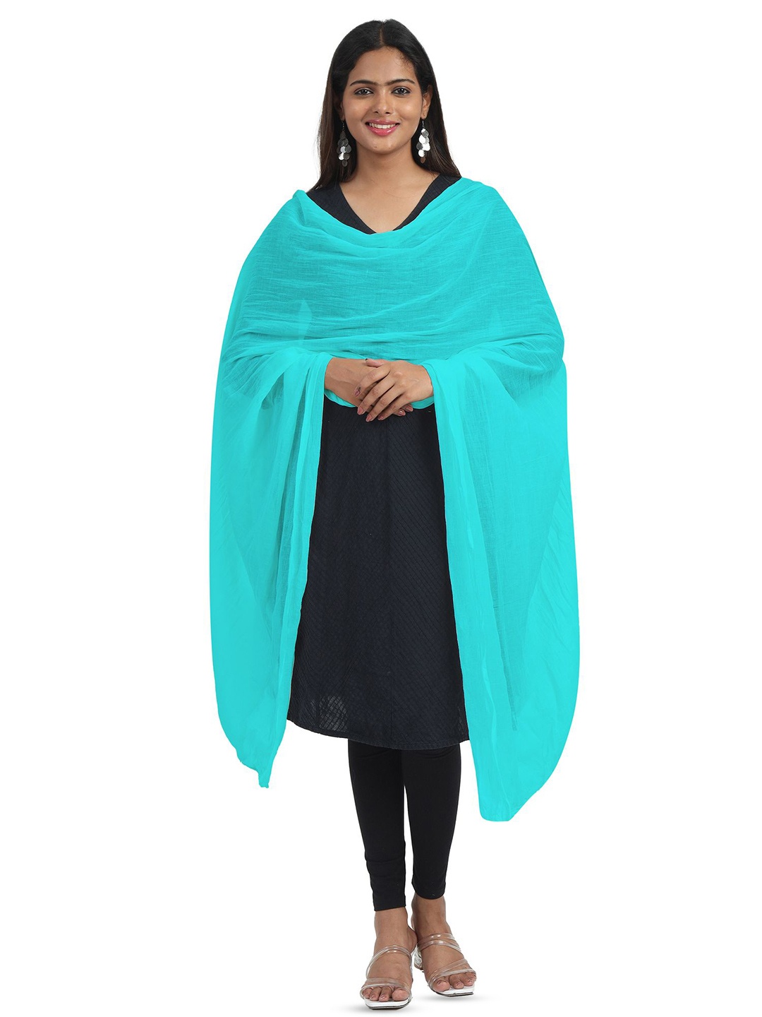 

MIRAAN Cotton Dupatta with PomPom Border, Blue