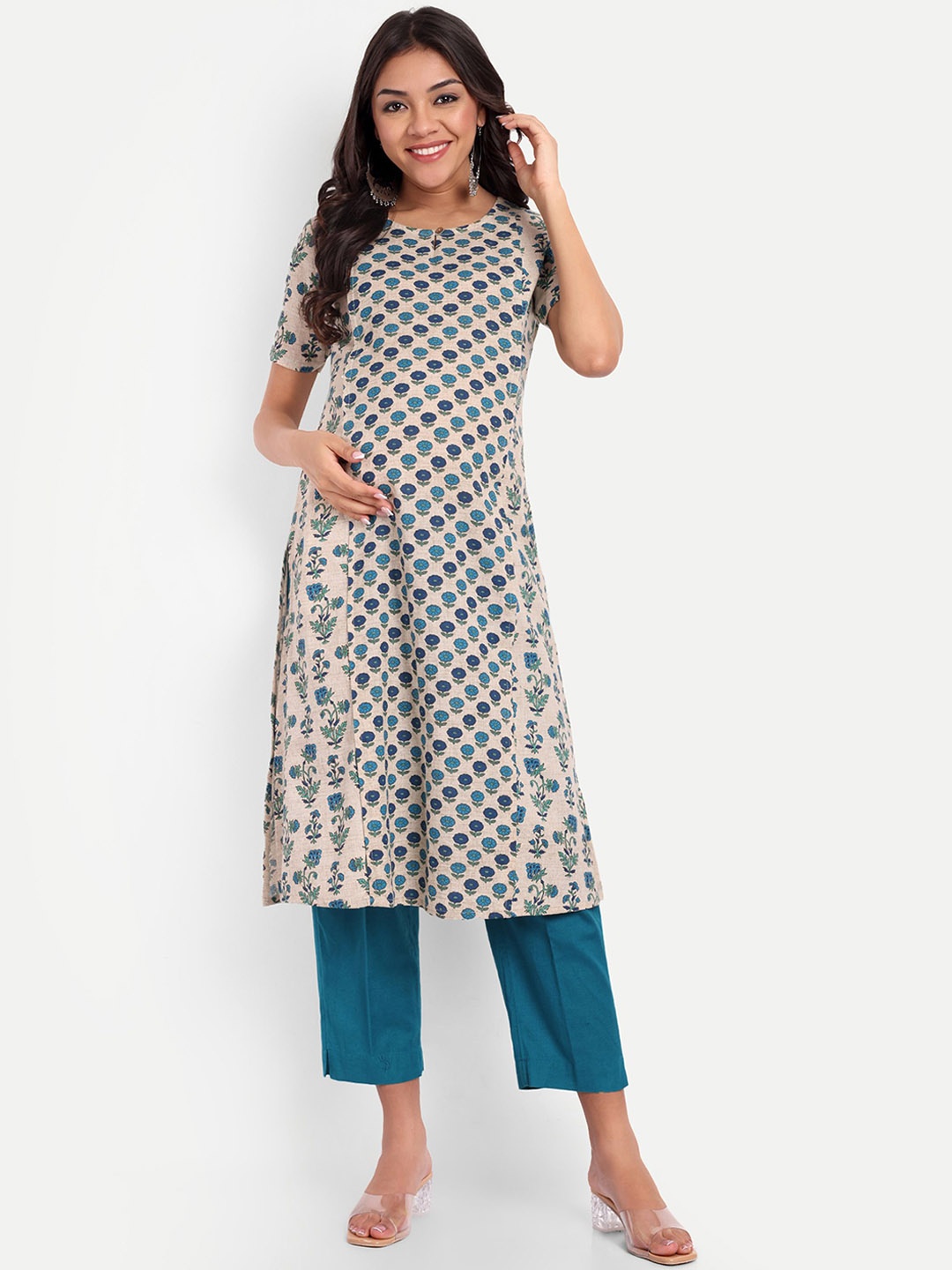 

THOTTIL Women Geometric Printed Sequinned Kurta, Blue