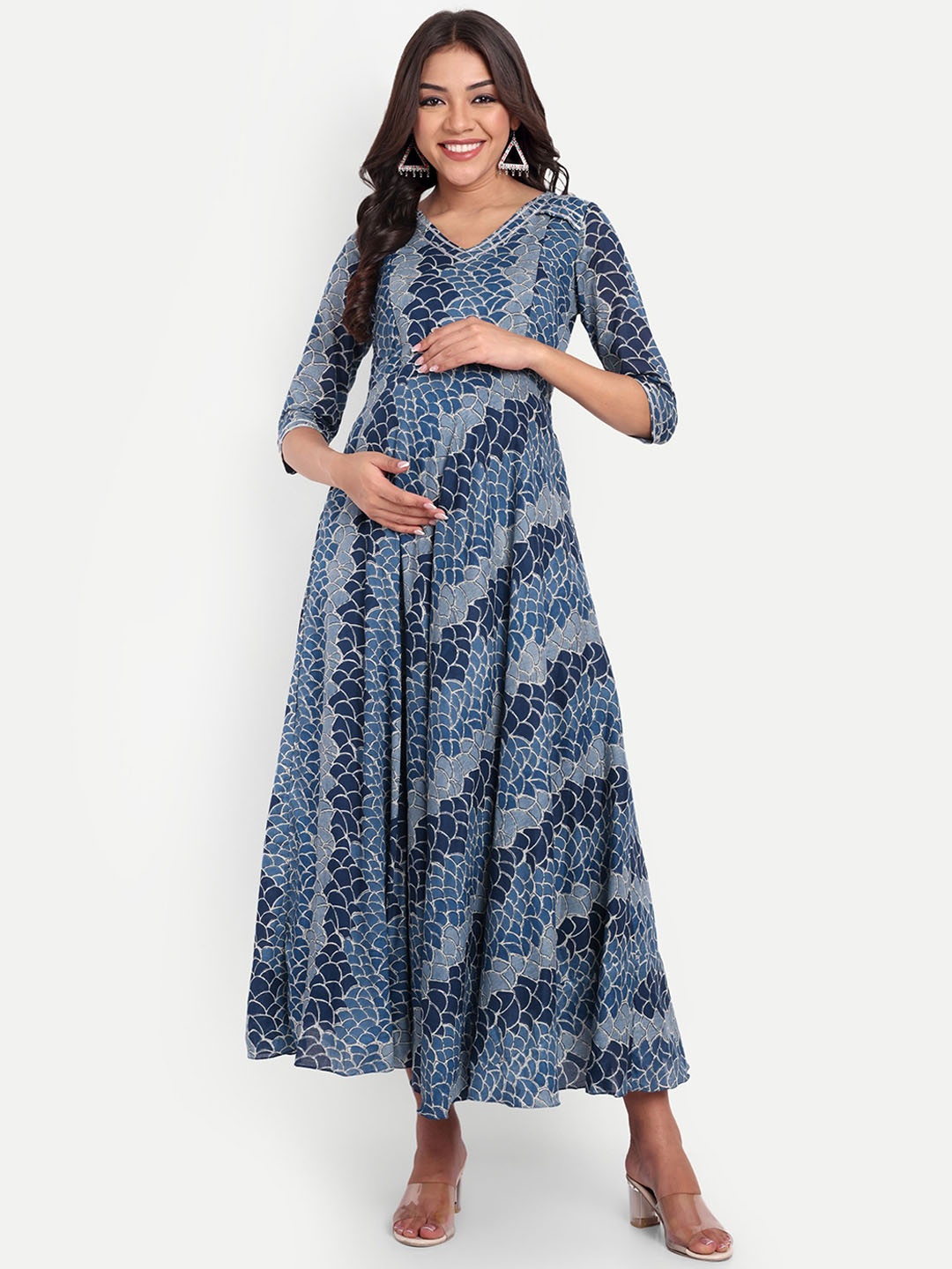 

THOTTIL Women Printed Maternity Anarkali Kurta, Blue