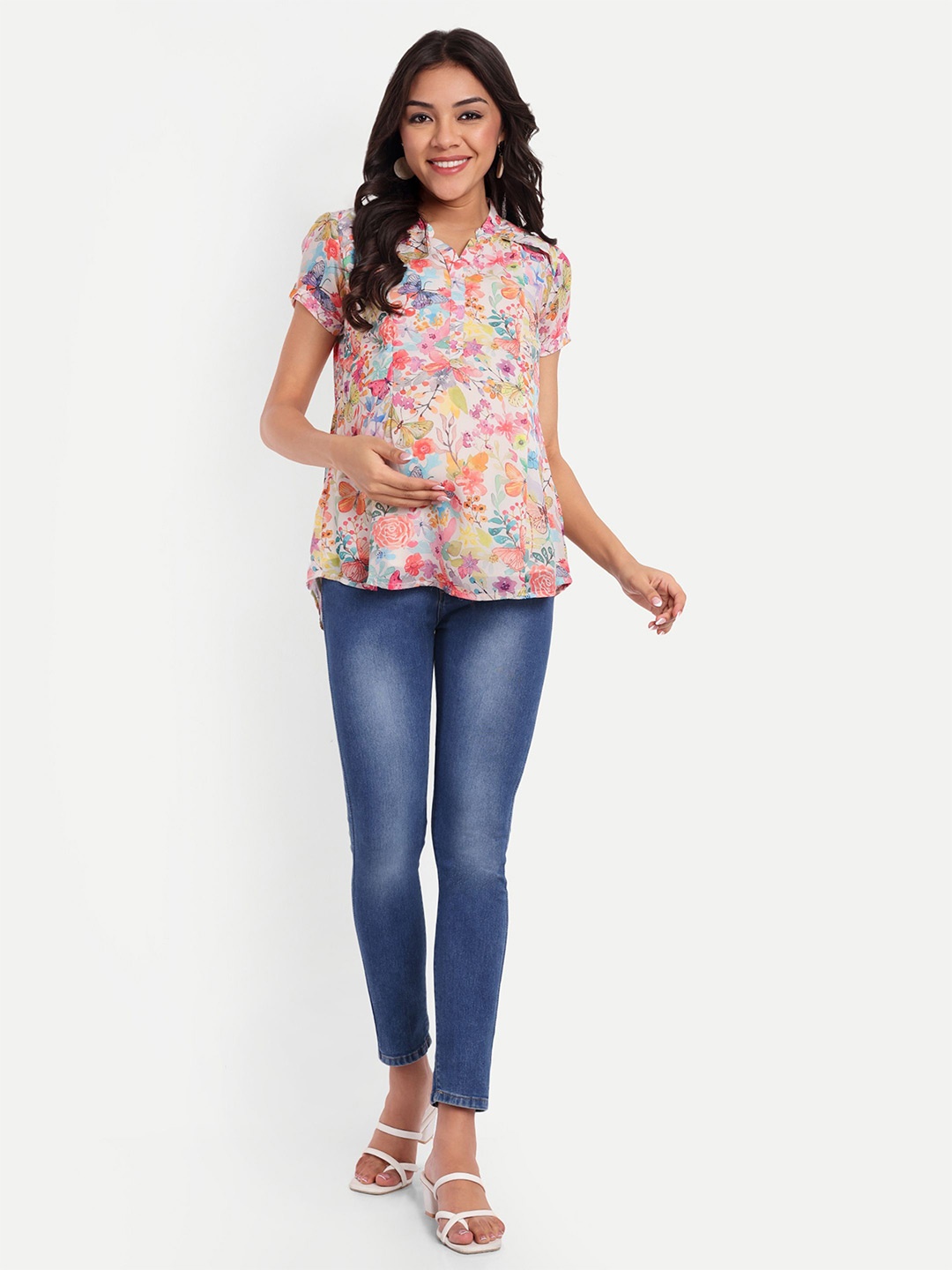 

THOTTIL Floral Printed Shirt Collar Top, Multi