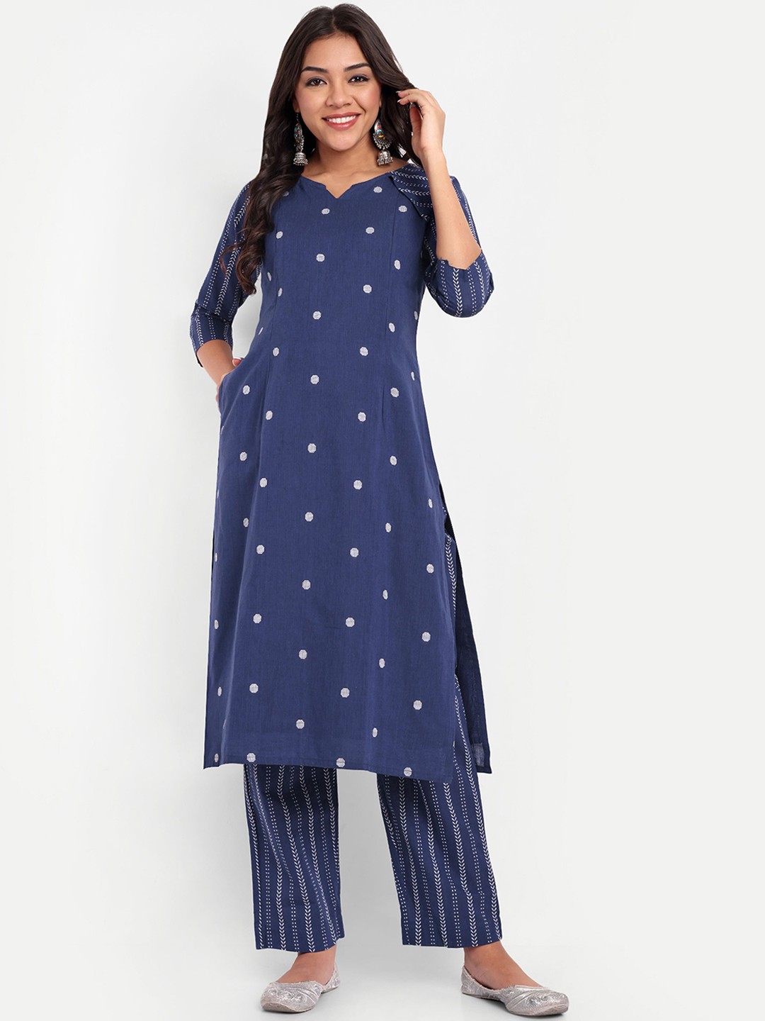 

THOTTIL Printed Three Quarter Sleeve Tunic Top & Trouser Co-Ords, Blue