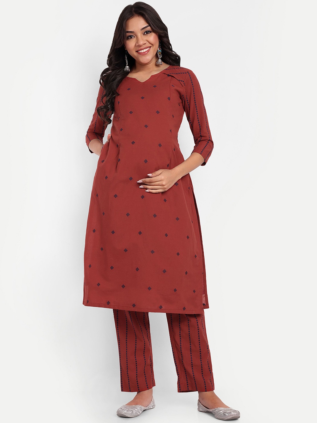 THOTTIL Printed Pure Cotton Maternity & Feeding Purpose Co-Ords, Red