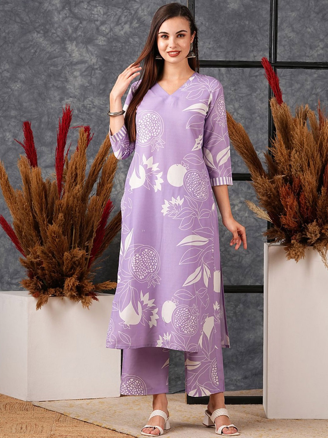 

KALINI Floral Printed Regular Kurta with Trouser, Purple