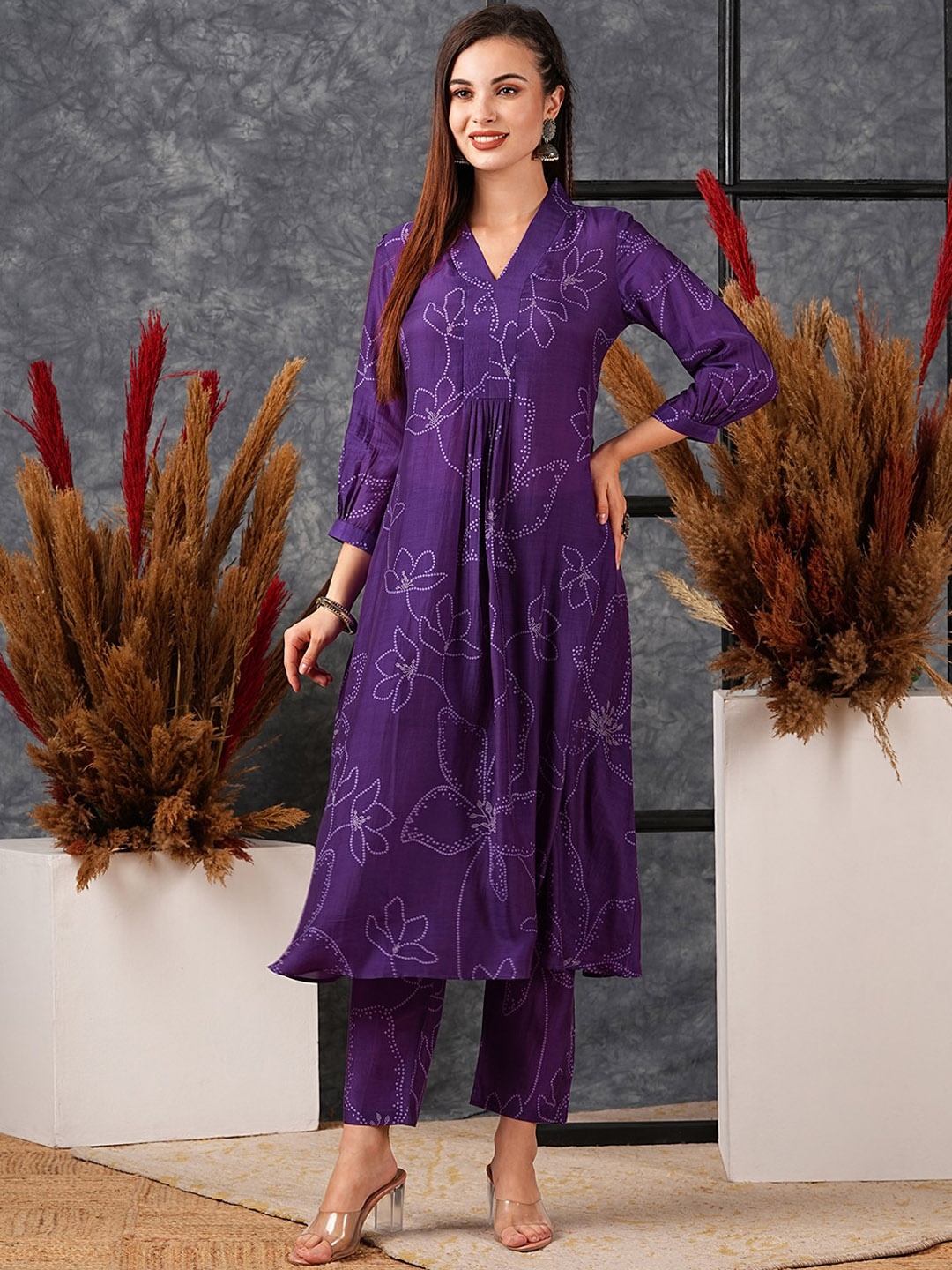 

KALINI Women Floral Printed Regular Kurta with Trousers, Purple