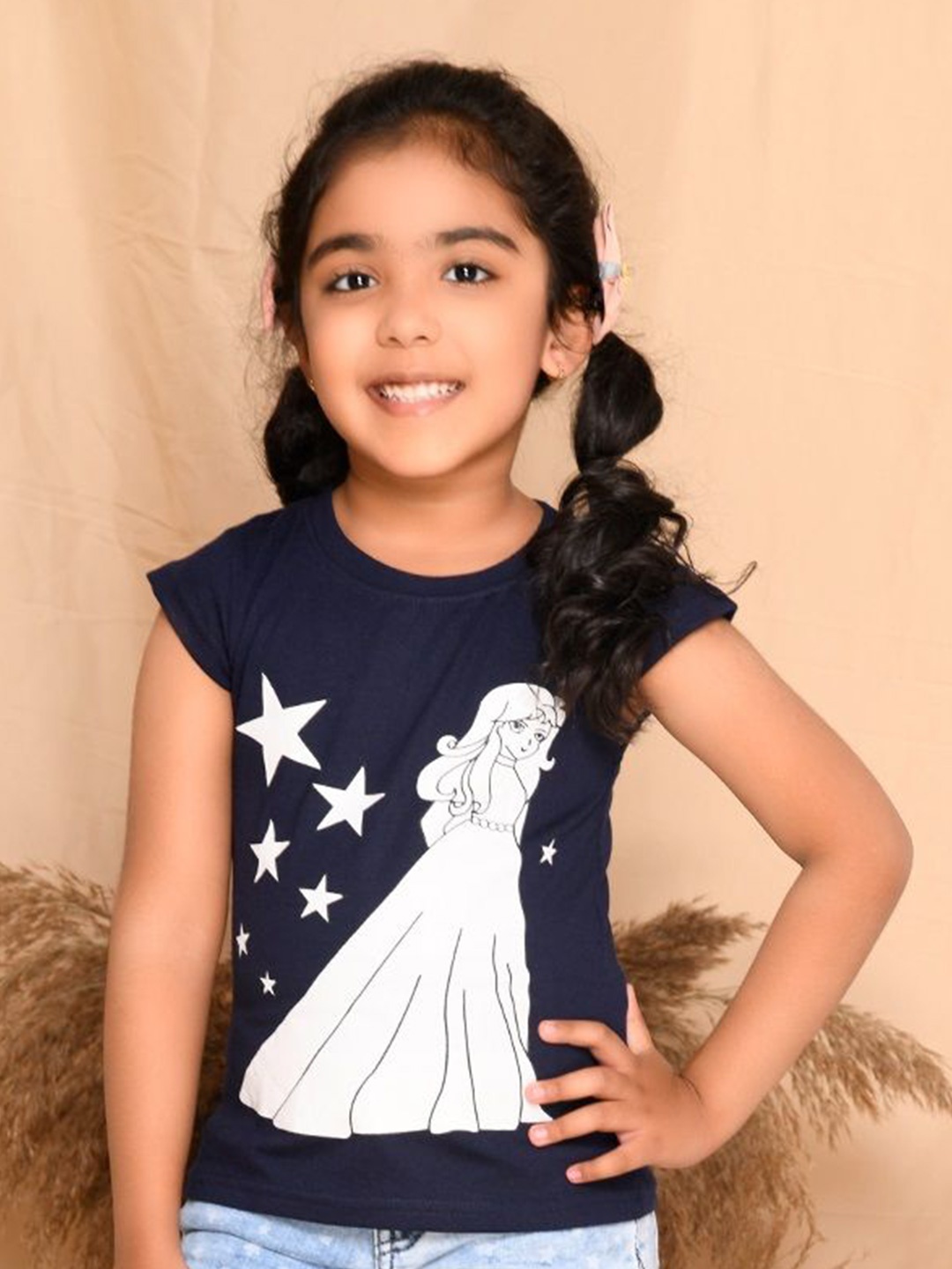 

Kids Cave Girls V-Neck Extended Sleeves Raw Edge Slim Fit T-shirt, Navy blue