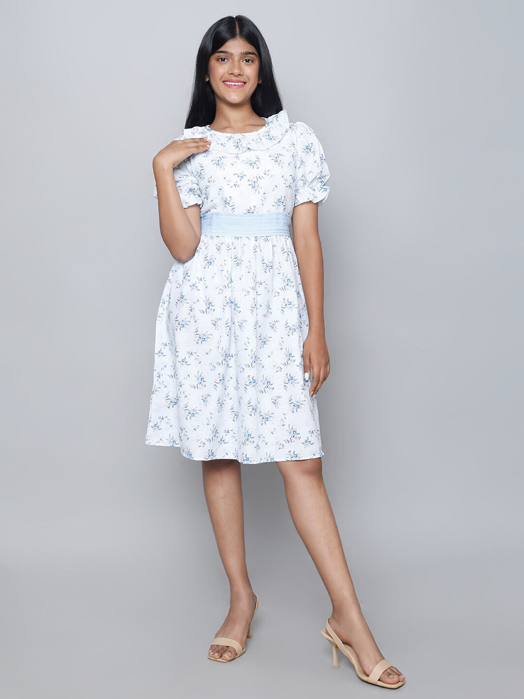 

IDAA Girls Floral Pure Cotton Fit & Flare Dress, White