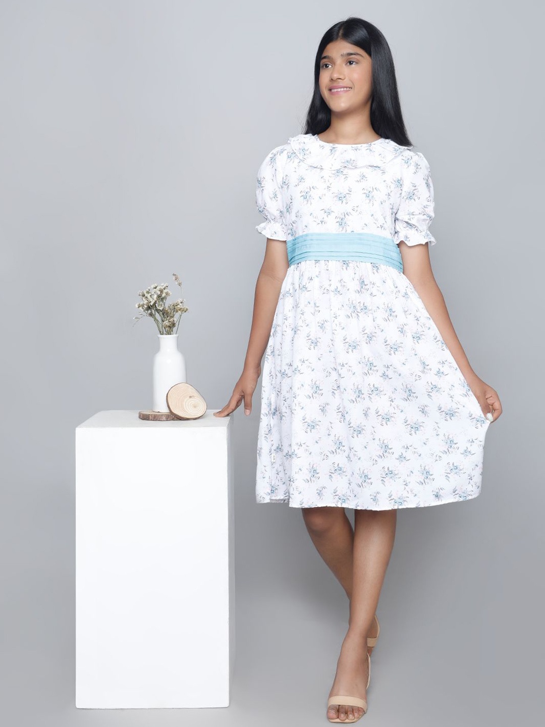 

IDAA Girls Floral Pure Cotton Fit & Flare Dress, White