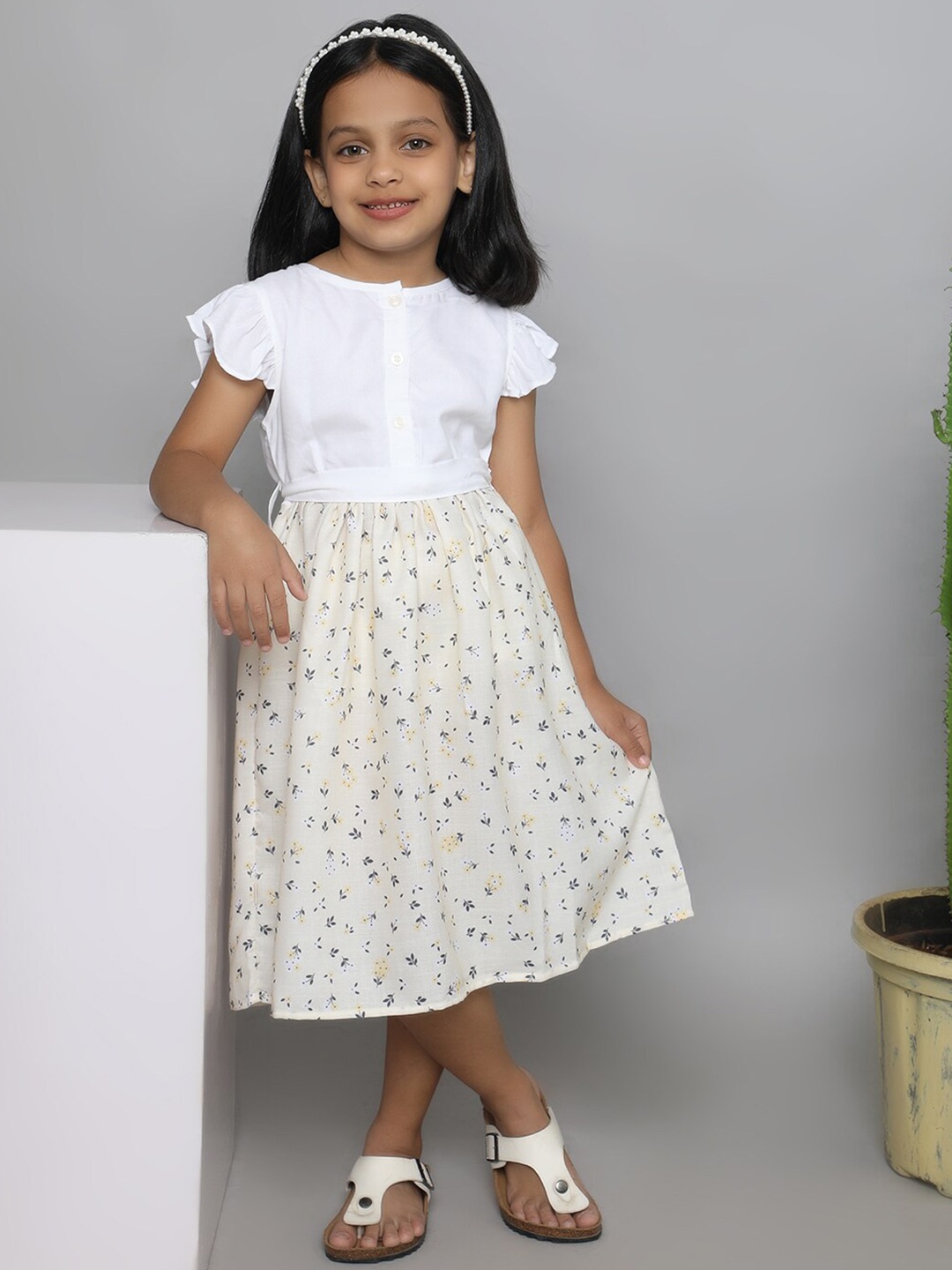 

IDAA Floral Print Flutter Sleeve Fit & Flare Dress, Yellow