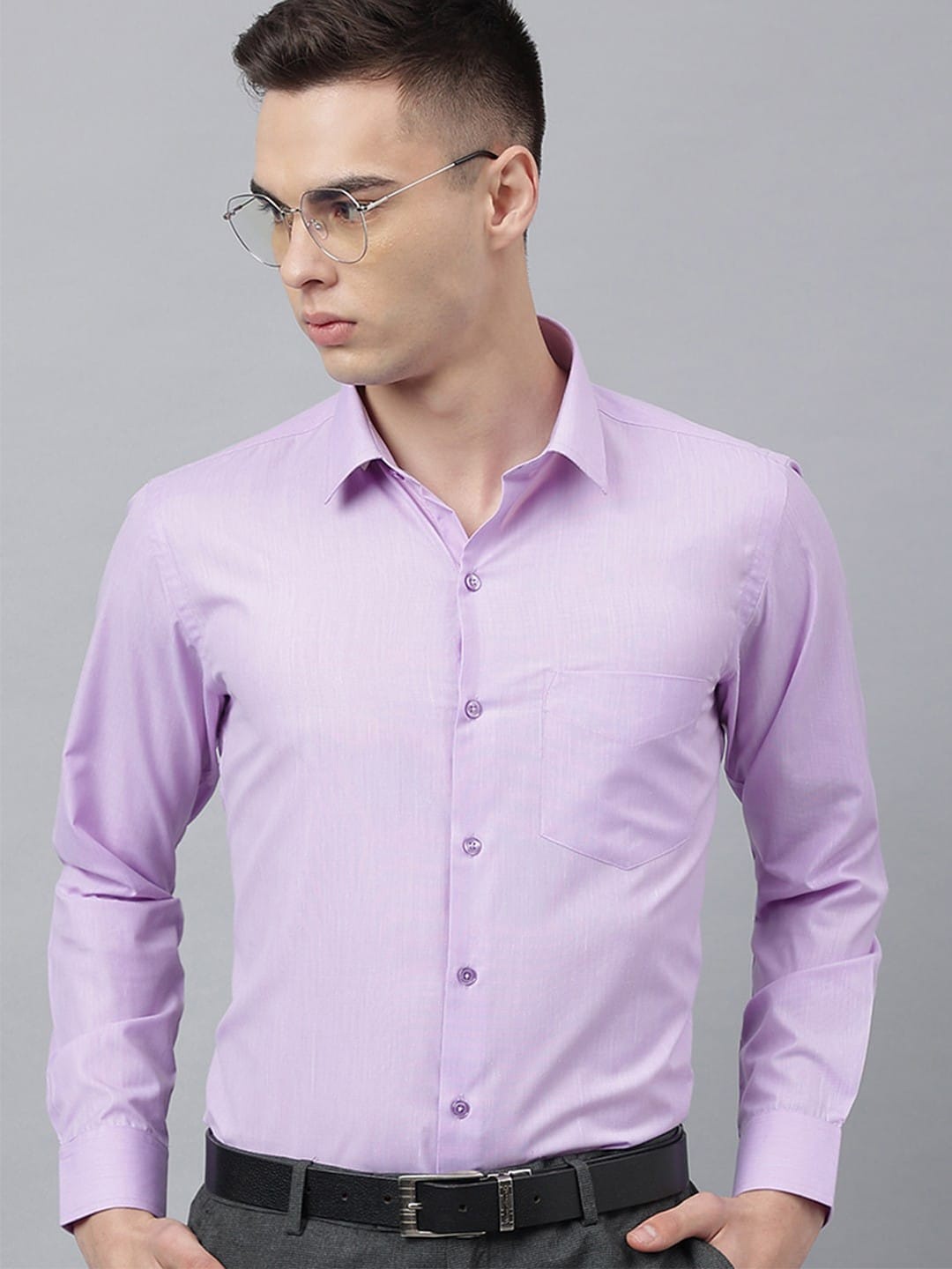 

English Navy Men Slim Fit Opaque Formal Shirt, Lavender