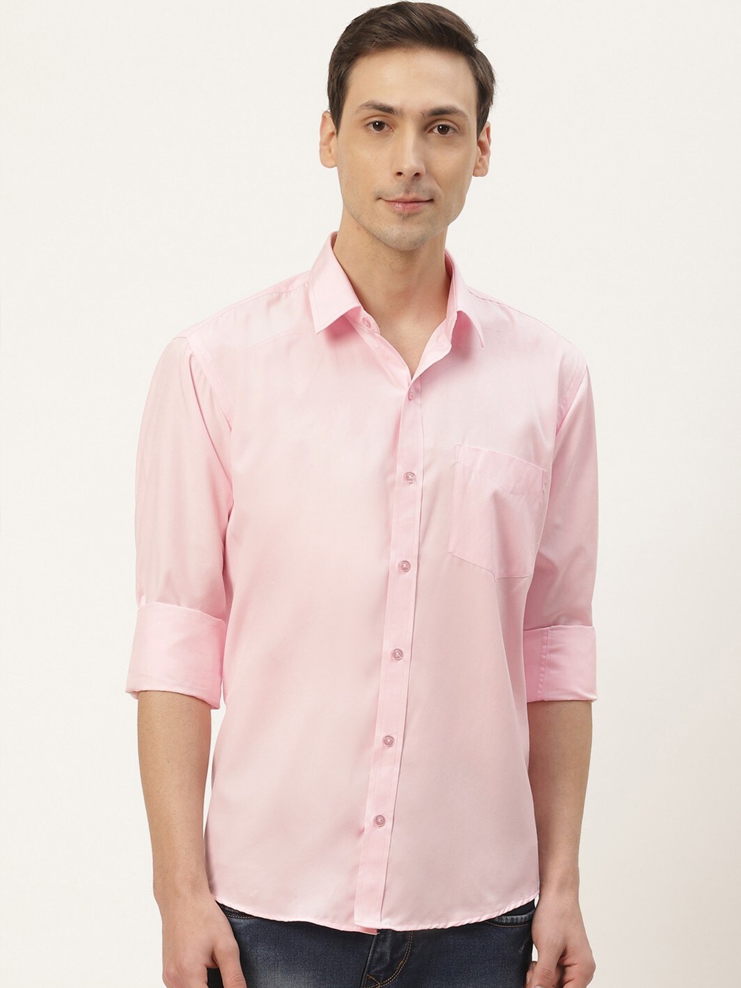 

English Navy Men Classic Slim Fit Opaque Casual Shirt, Pink