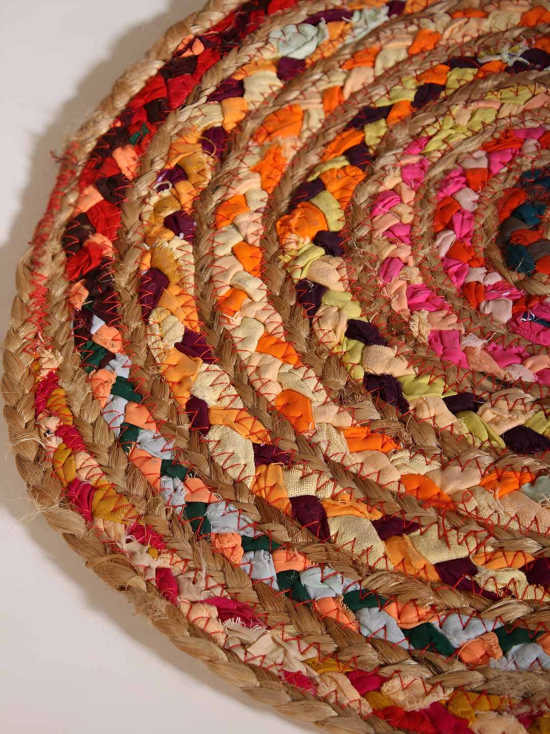 

Exotic India Orange & Blue Hand Braided No Shredding Floor Mat, Multi