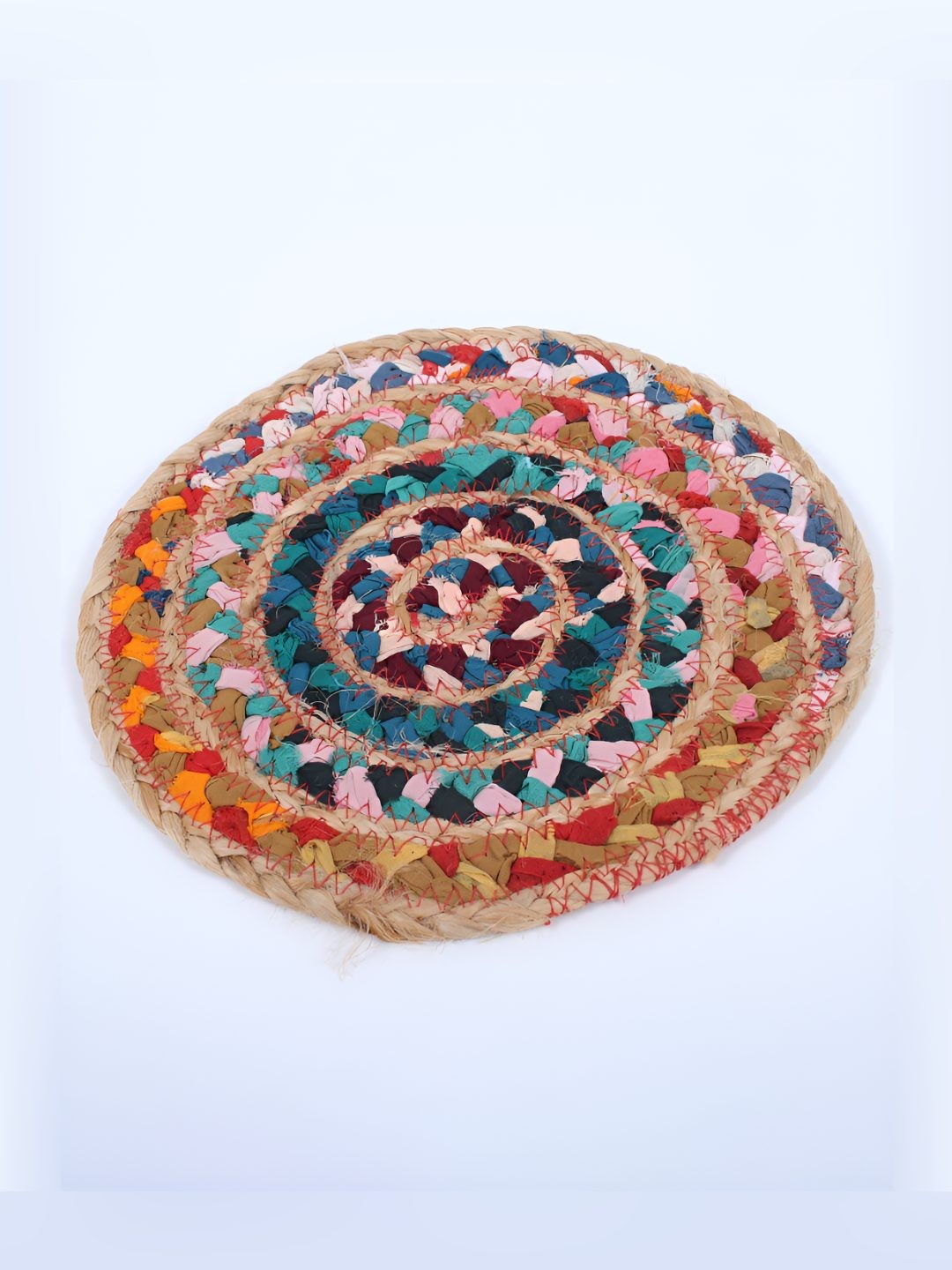 

Exotic India Red & Pink Hand Braided No Shredding Floor Mat & Dhurries, Multi