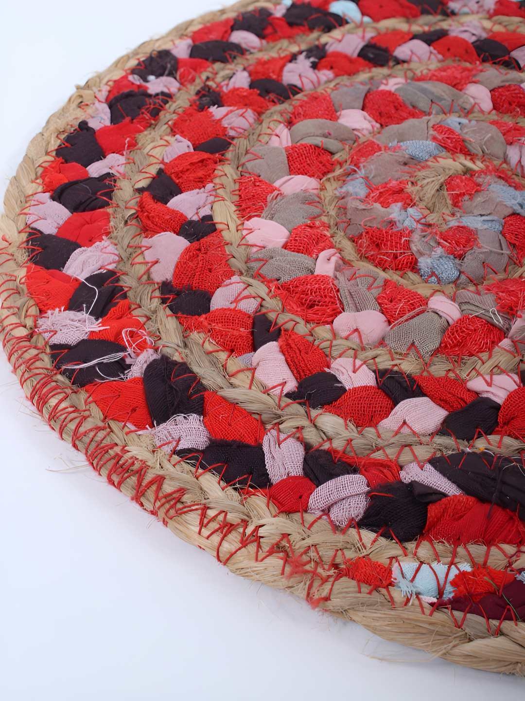 

Exotic India Red & Pink Hand Braided No Shredding Floor Mat & Dhurries, Multi