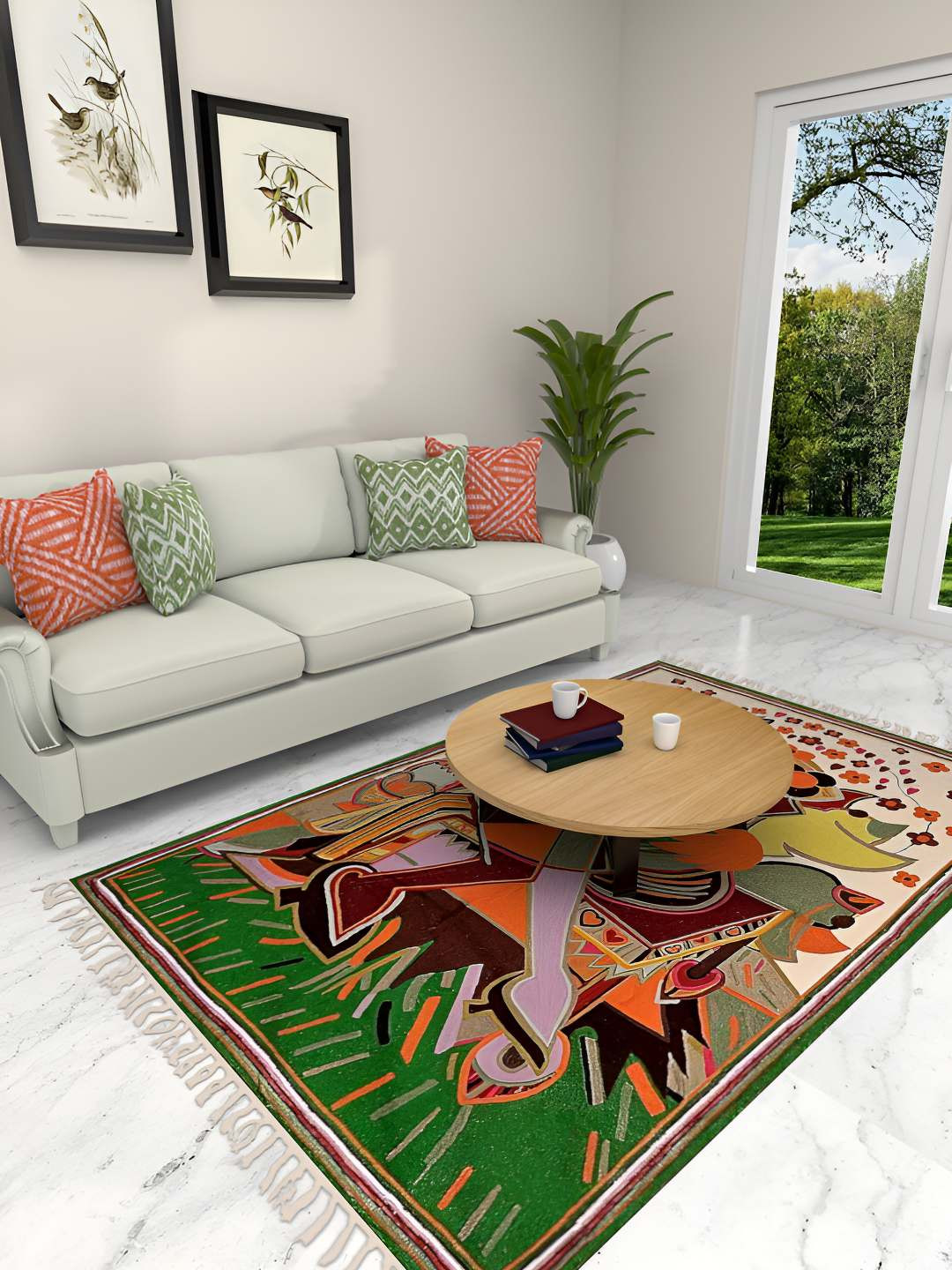 

Exotic India Multicolor Kashmiri Asana Mat with Embroidered Couple in Embrace, Green