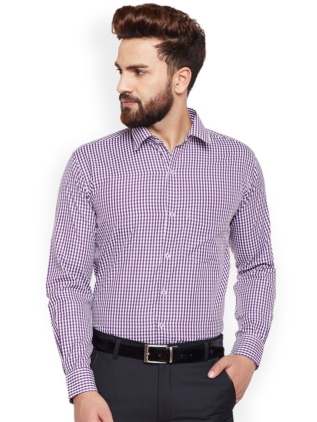 

Hancock Slim Fit Checked Formal Shirt, Purple