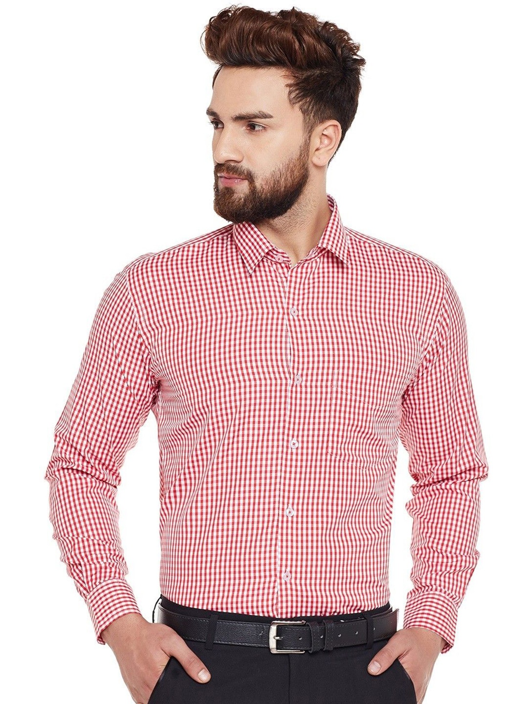 

Hancock Slim Fit Gingham Checked Formal Shirt, Red