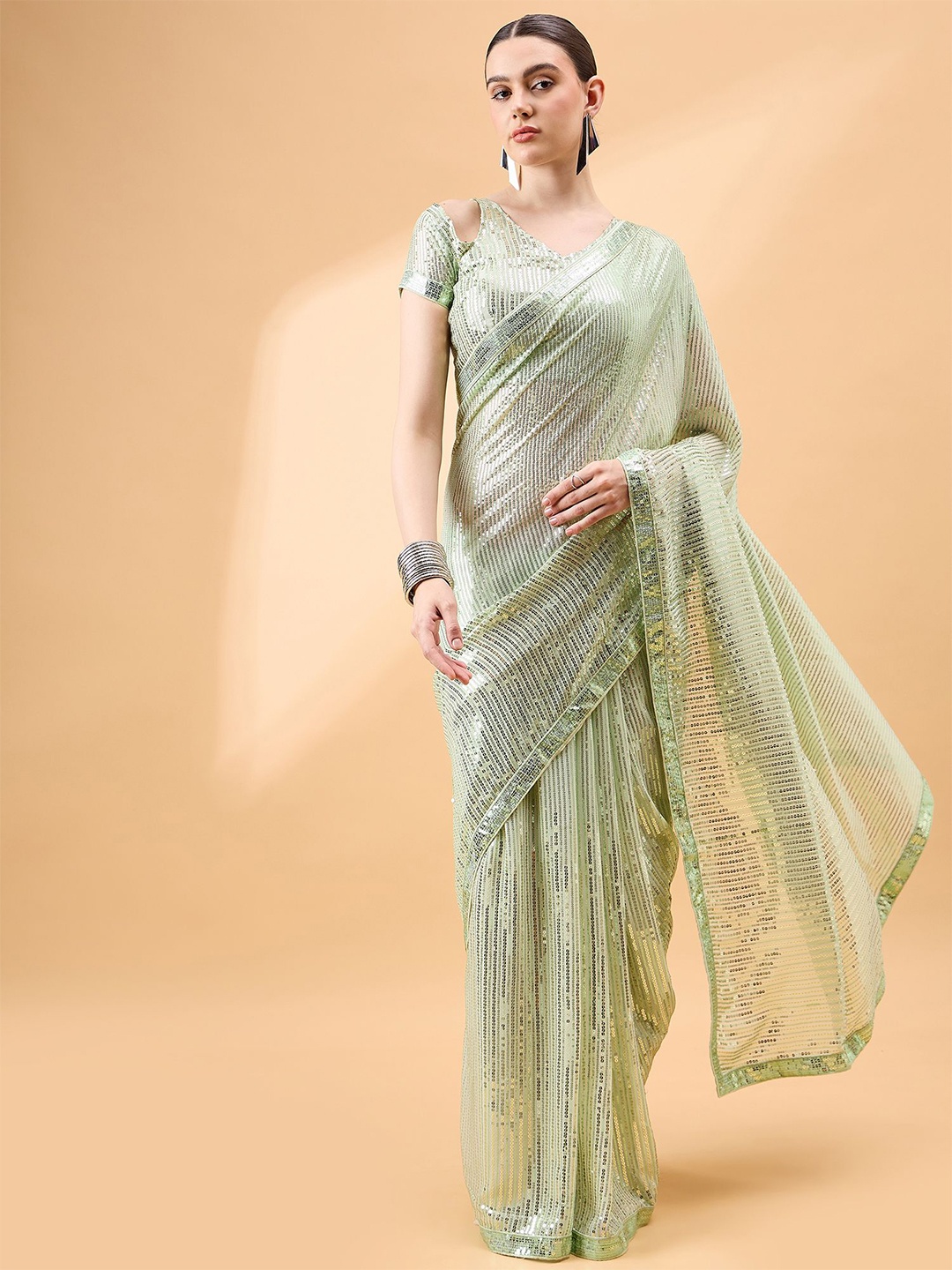 

all about you Embellished Sequinned Saree, Sea green