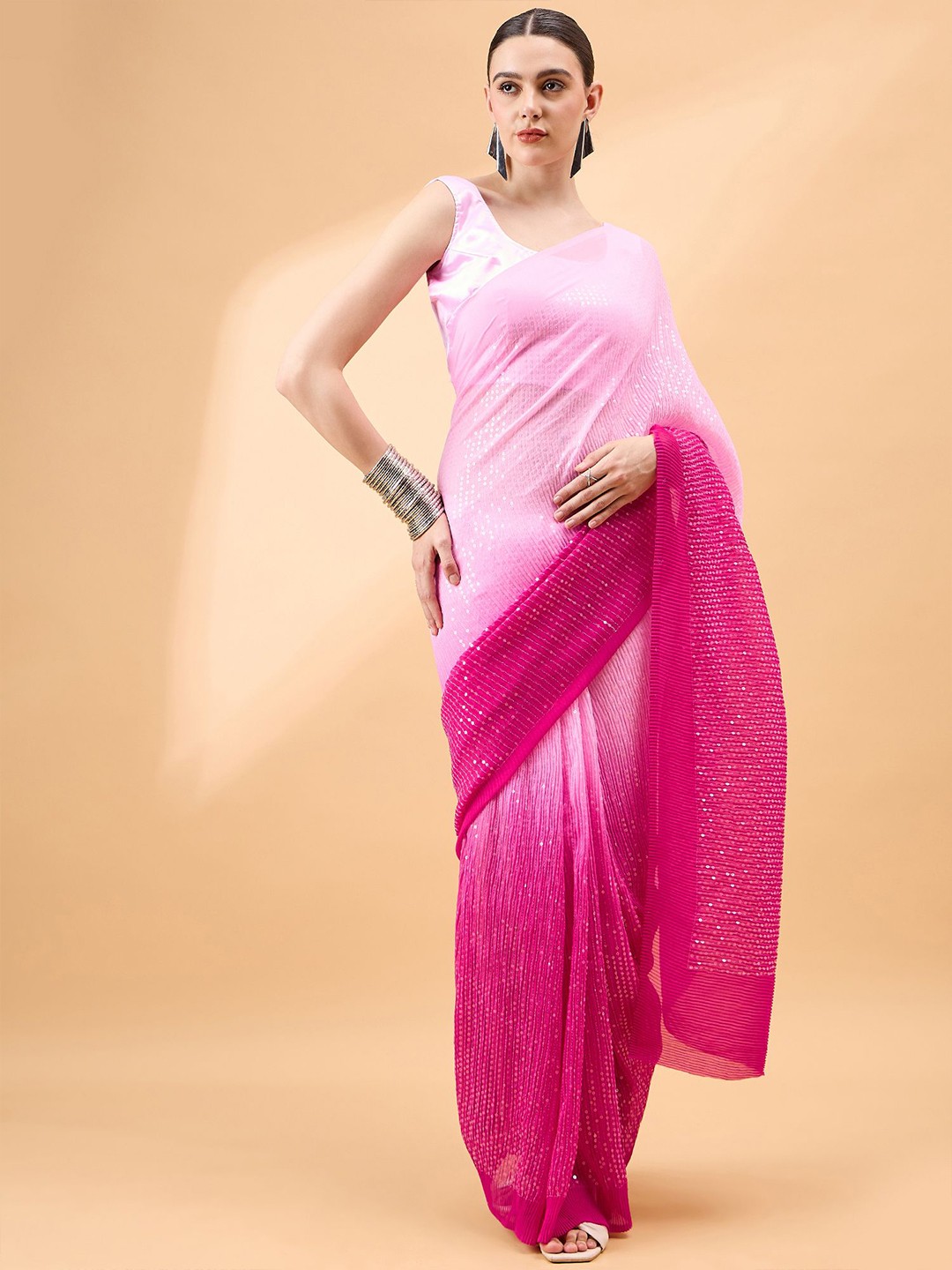 

all about you Embellished Sequinned Saree, Pink