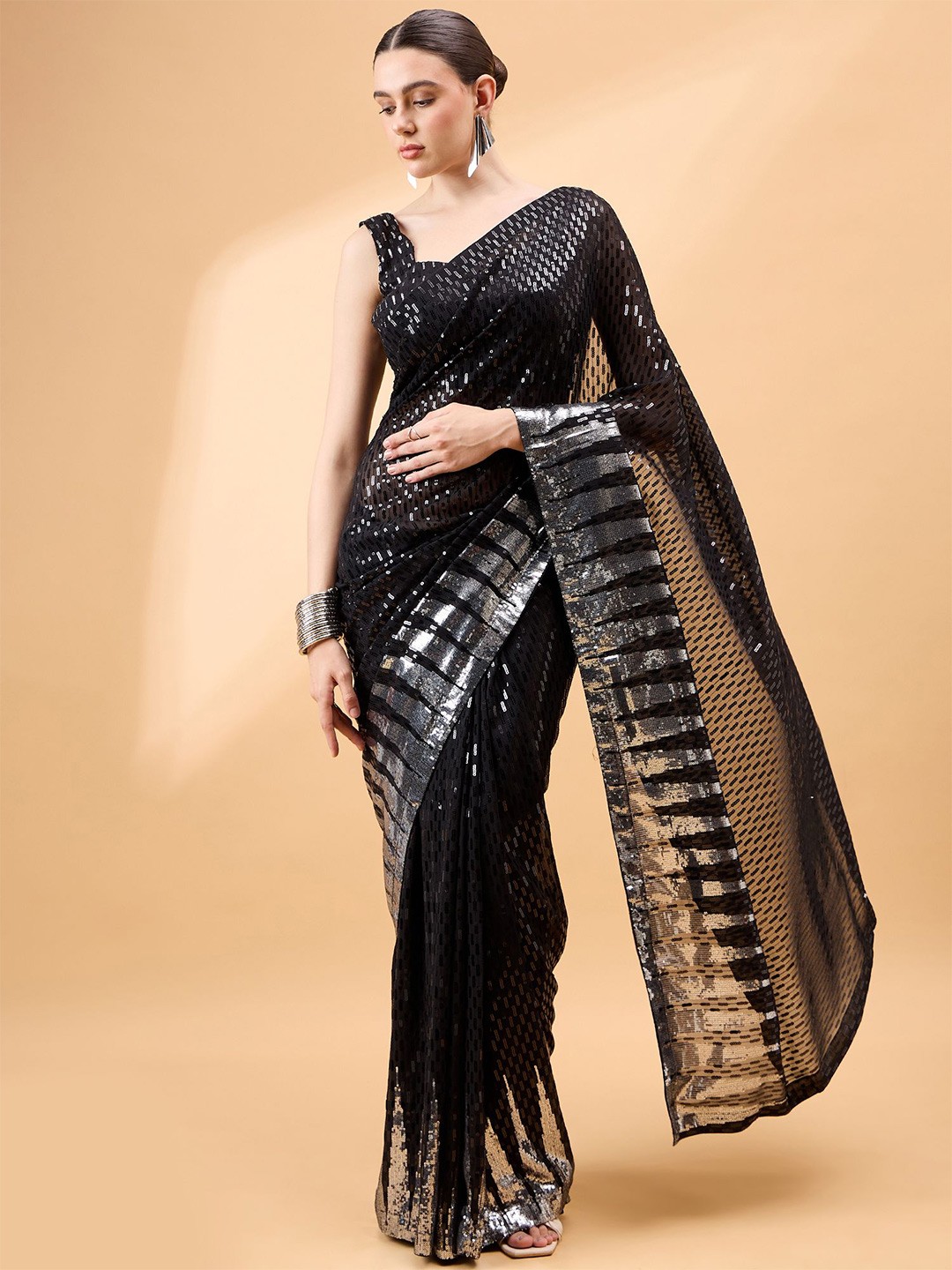 

all about you Embellished Sequinned Saree, Black