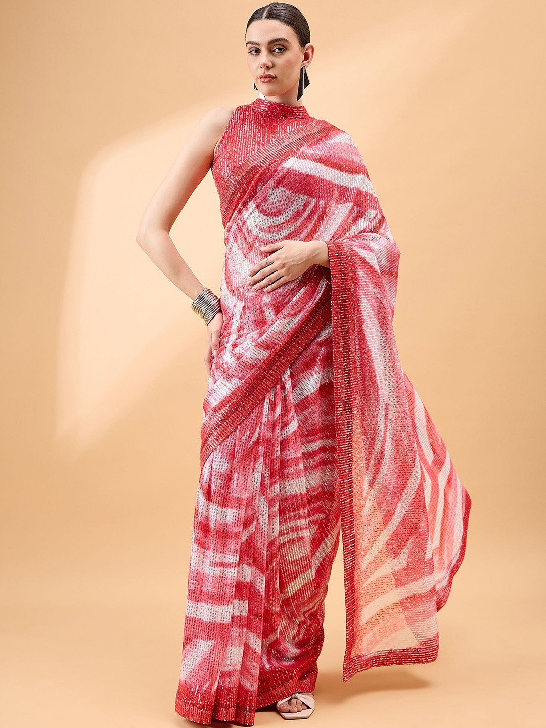 

all about you Embellished Sequinned Saree, Red