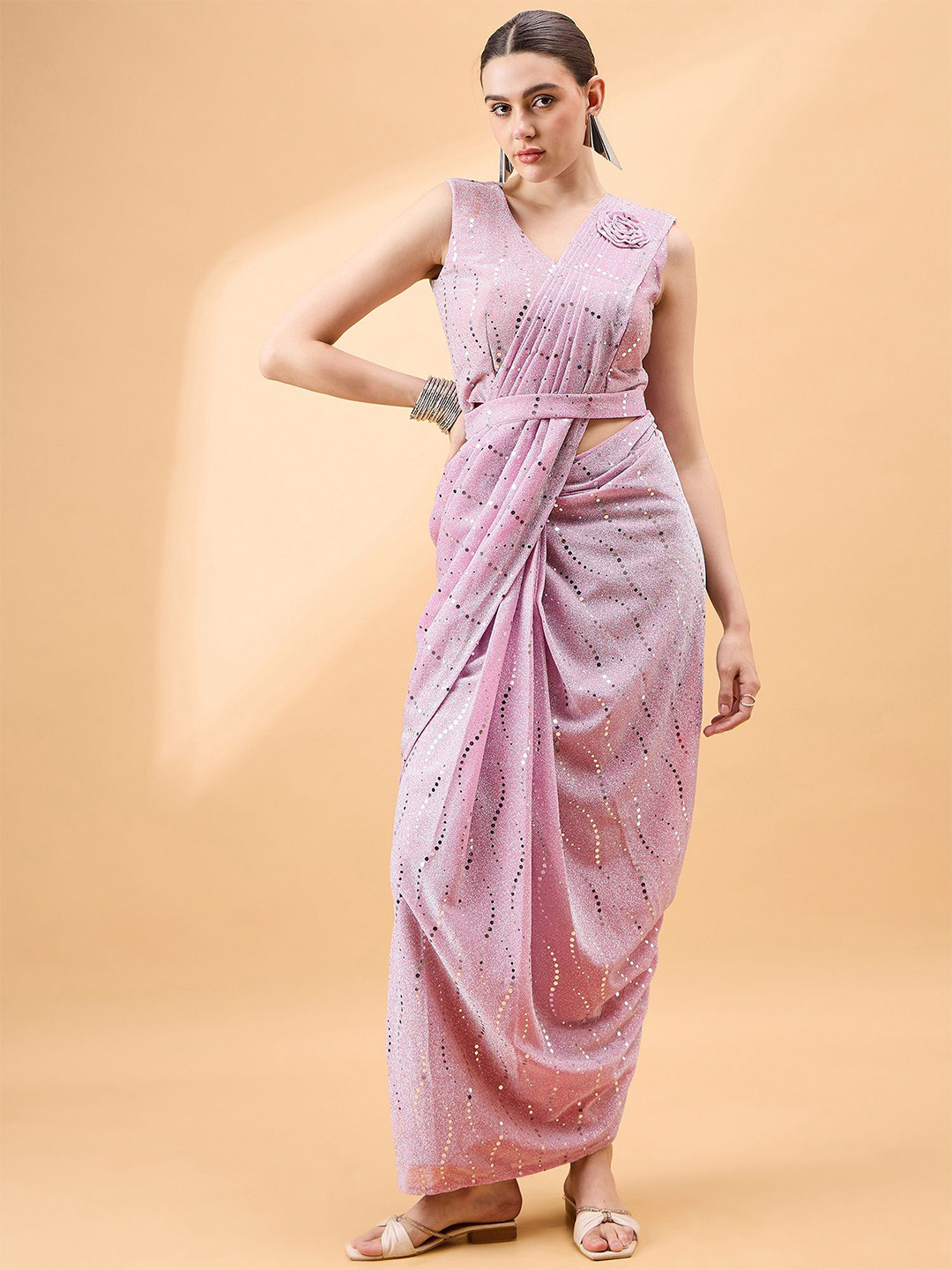 

all about you Embellished Sequinned Ready to Wear Saree, Pink