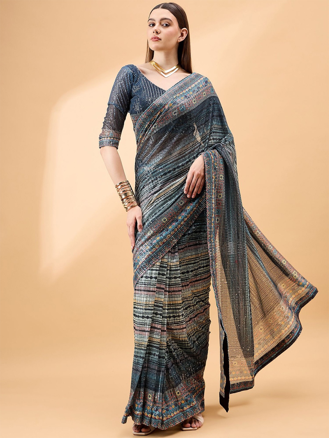 

all about you Embellished Sequinned Saree, Blue