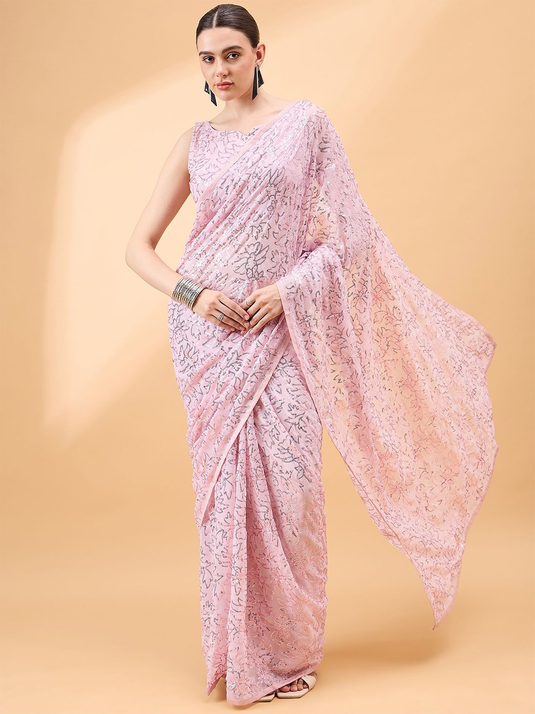 

all about you Embellished Sequinned Saree, Pink