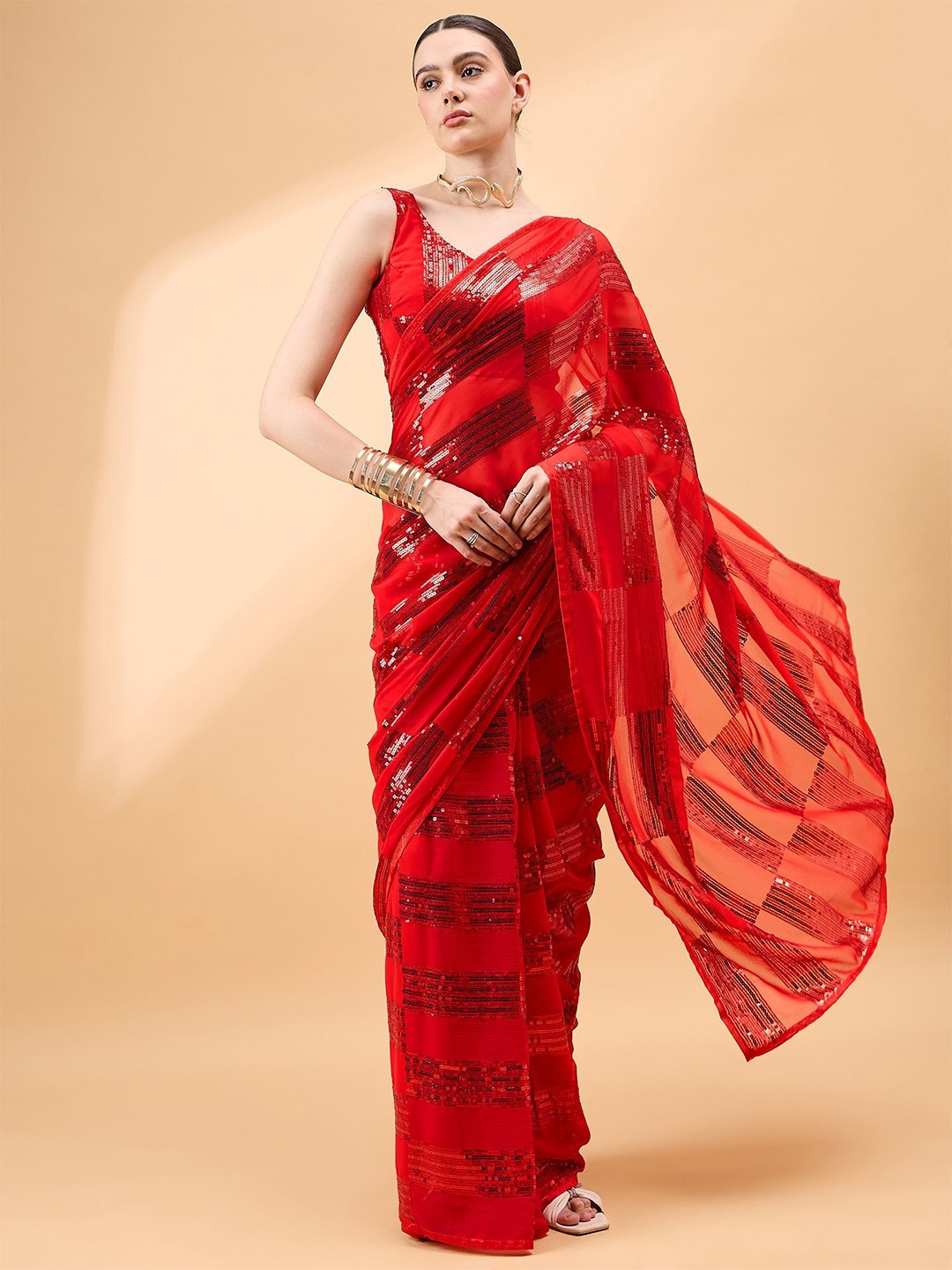 

all about you Embellished Sequinned Saree, Red