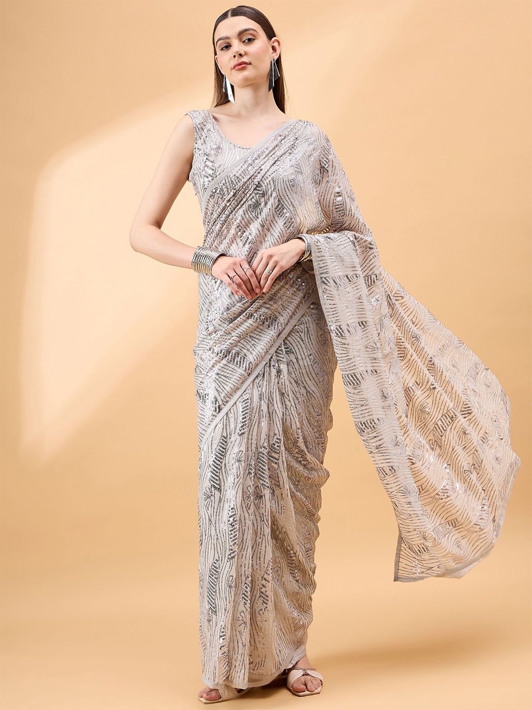 

all about you Embellished Sequinned Saree, Grey