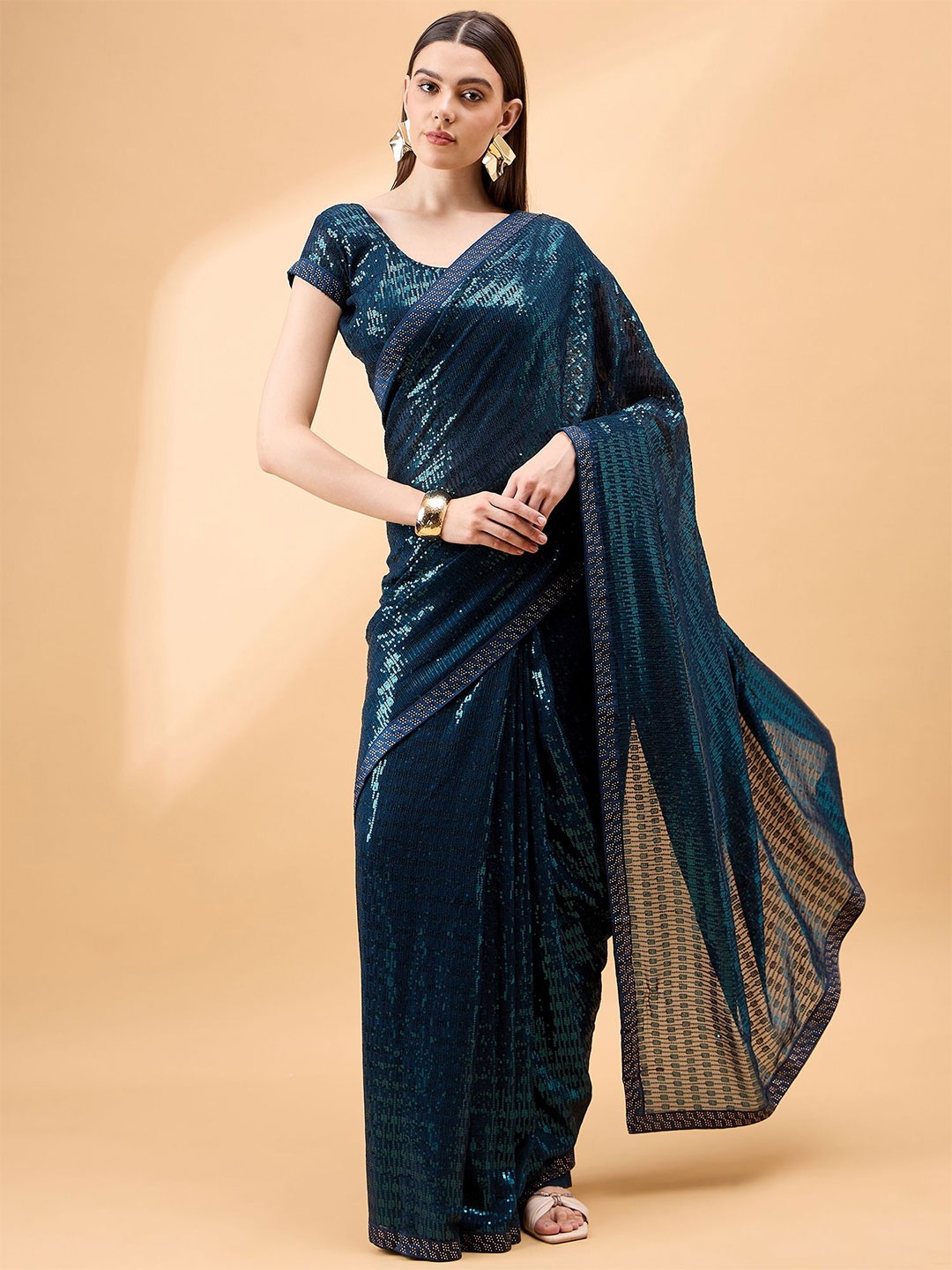 

all about you Embellished Sequinned Saree, Teal