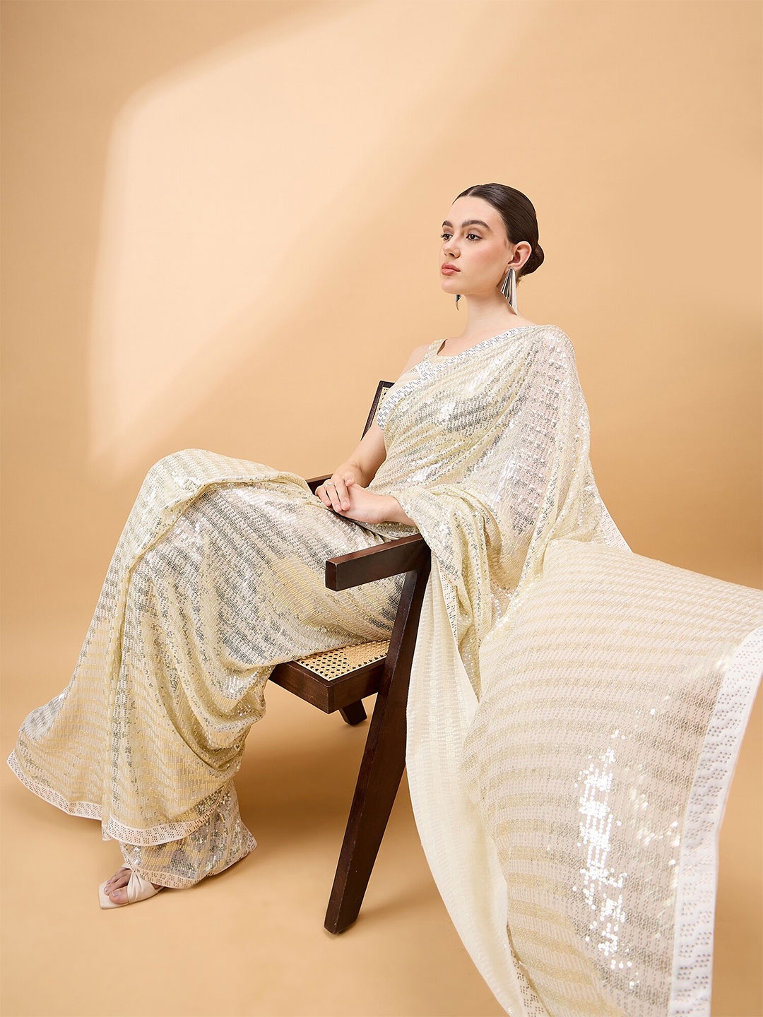 

all about you Embellished Sequinned Saree, White
