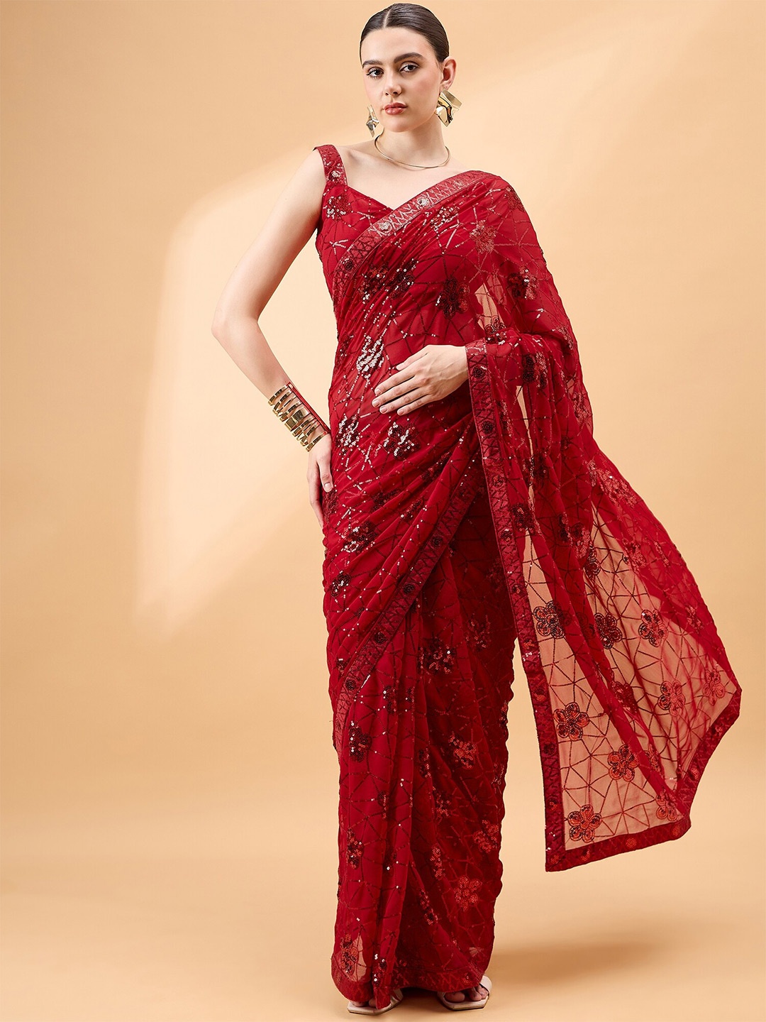 

all about you Embellished Sequinned Saree, Red