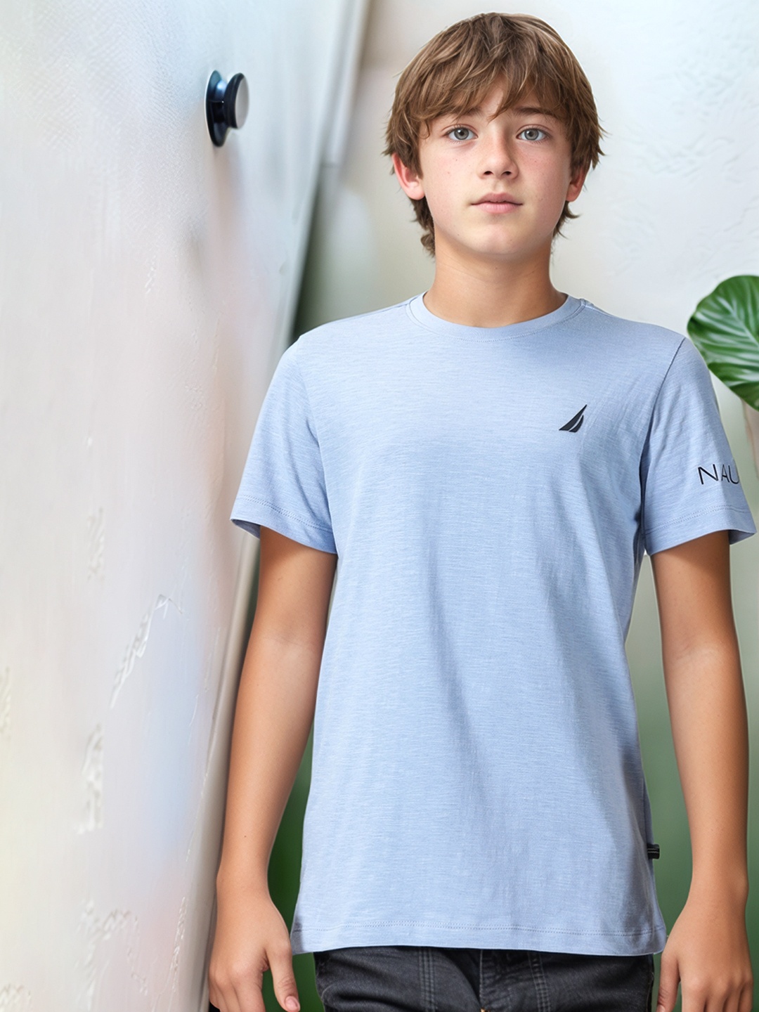 

Nautica Boys Round Neck Solid T-shirt, Blue