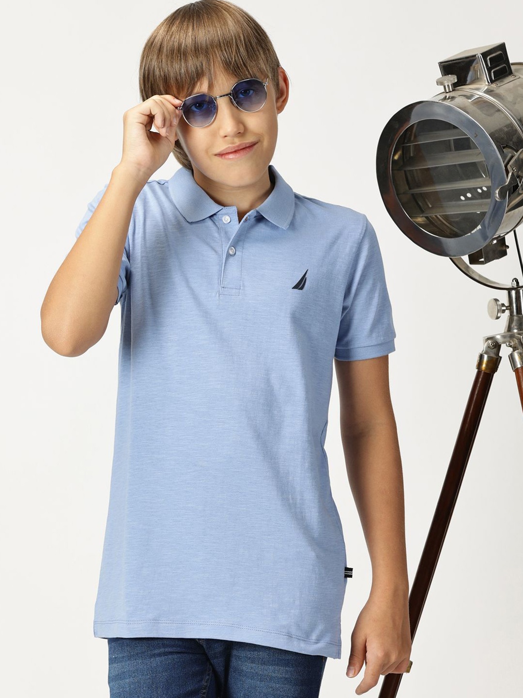 

Nautica Boys Brand Logo Printed Polo Collar Cotton T-shirt, Blue