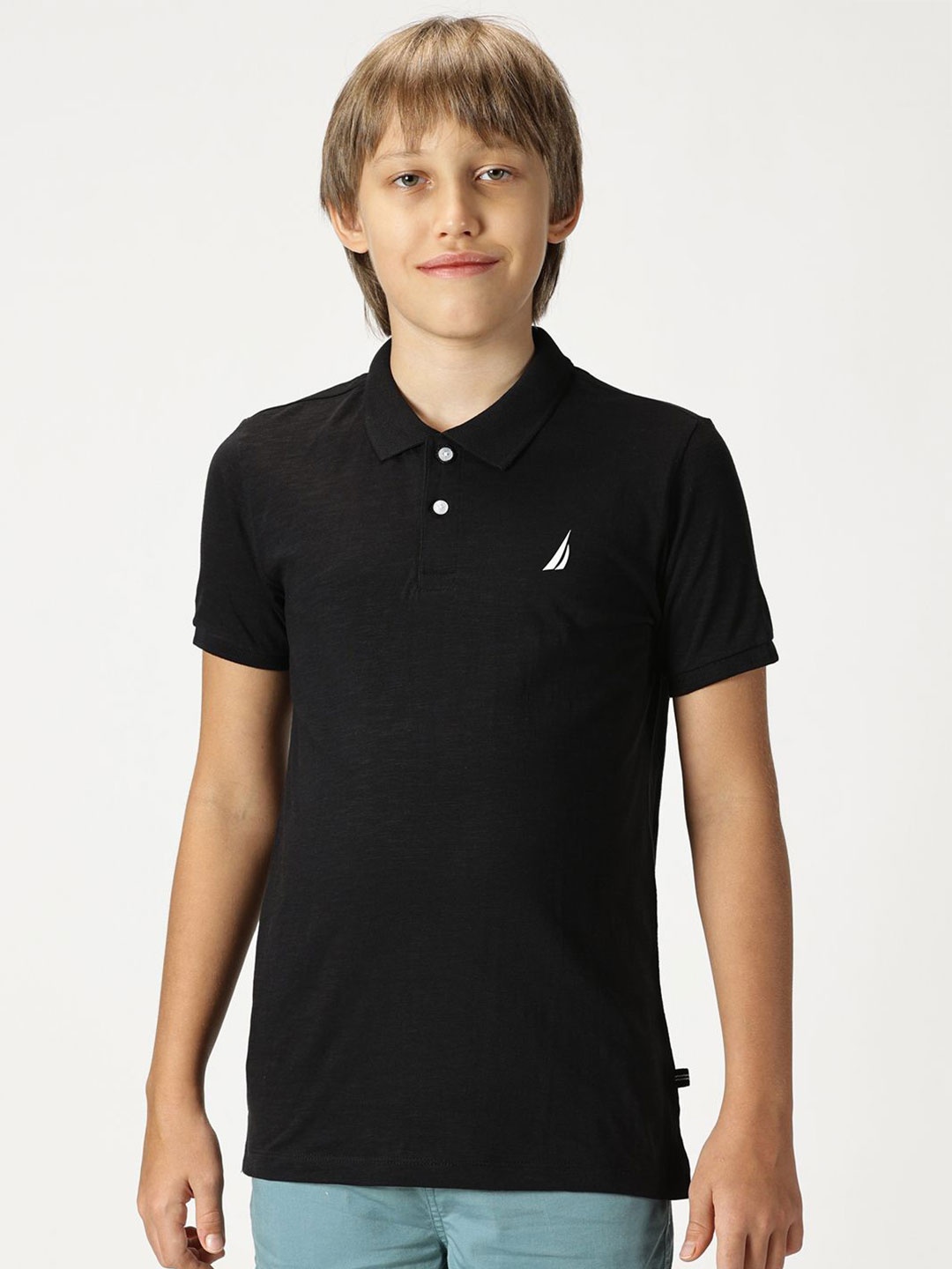 

Nautica Boys Solid Polo Collar Cotton T-shirt, Black