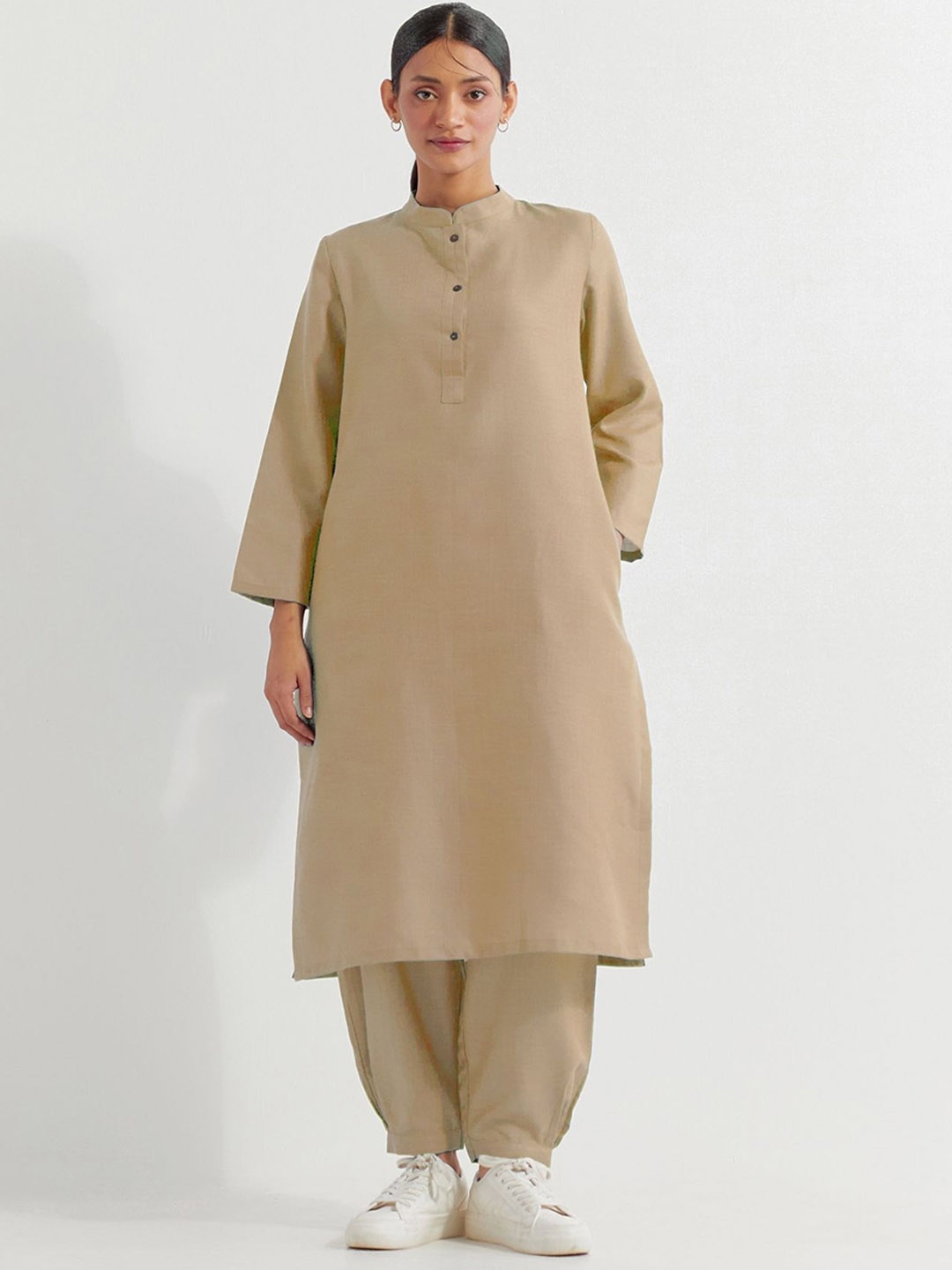 

THE INDIAN CAUSE mode Pure Cotton Tunic Top & Trouser Co-Ords(Set of 2), Beige