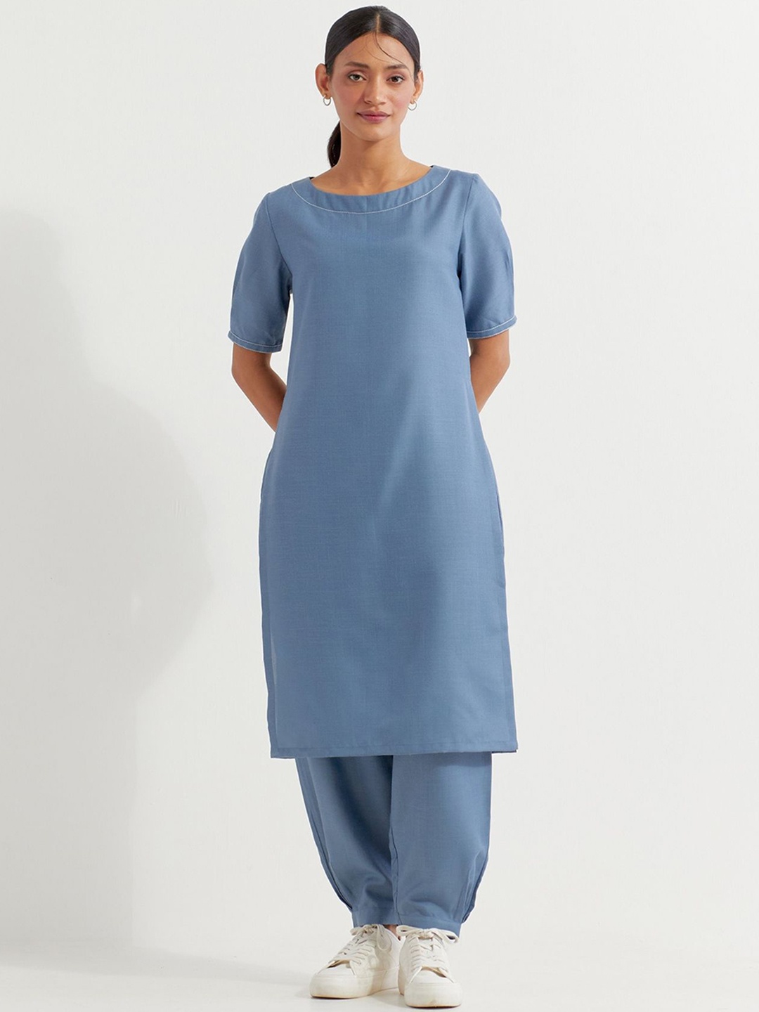 

THE INDIAN CAUSE Pure Cotton Short Sleeve Tunic & Trouser Co-Ords, Blue