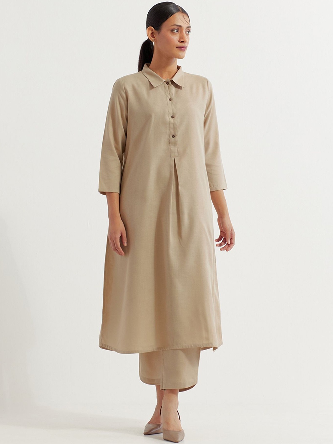 

THE INDIAN CAUSE Pure Cotton Kurta & Trouser Co-Ords, Beige