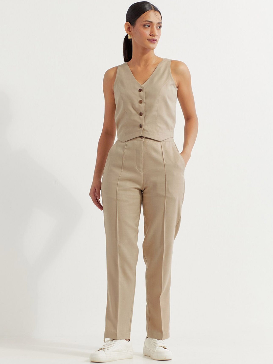 

THE INDIAN CAUSE Pure Cotton Vest & Trousers Co-Ord(Set Of 2), Beige