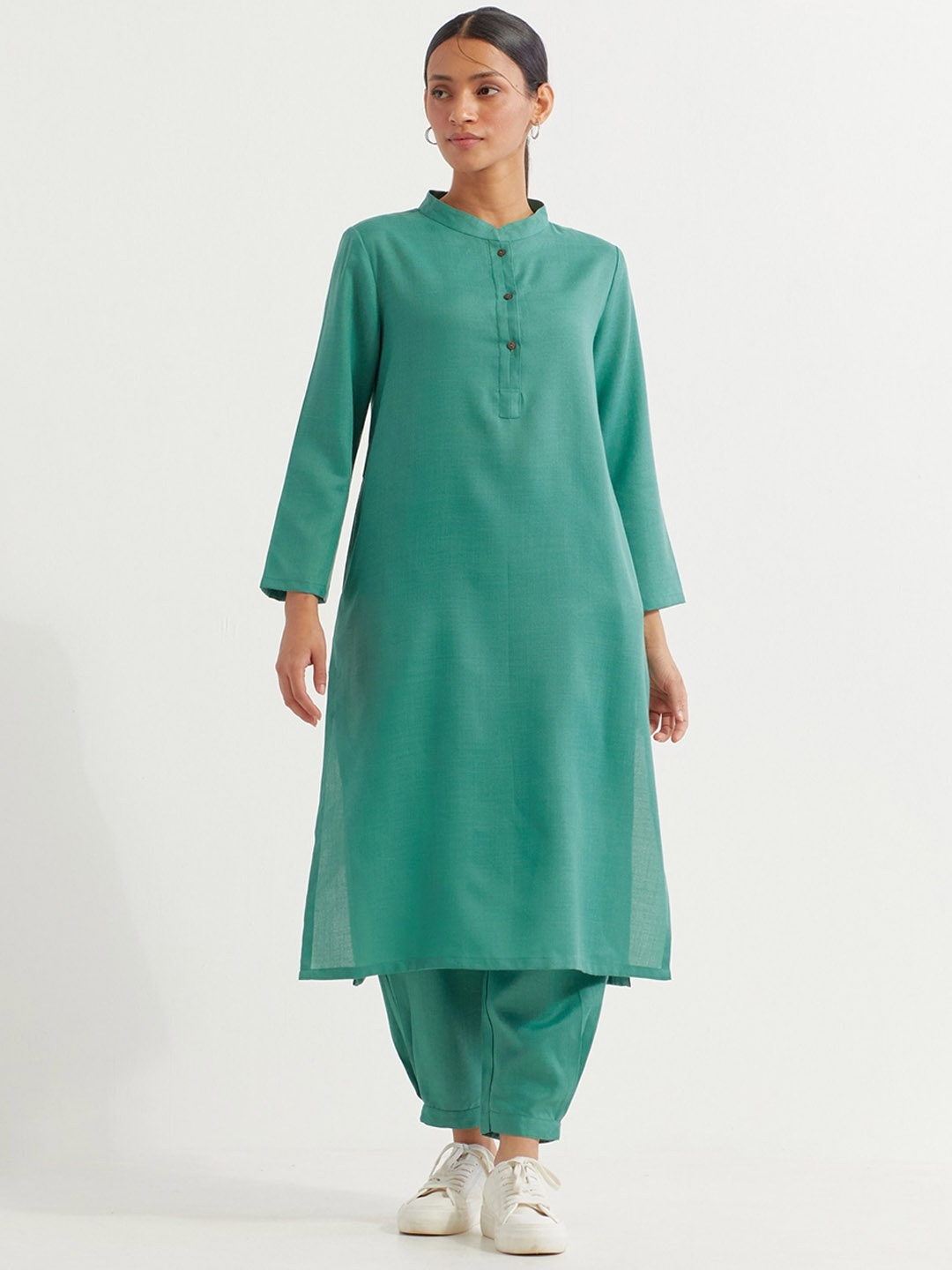 

THE INDIAN CAUSE Pure Cotton Kurta & Trouser Co-Ords(Set of 2), Green