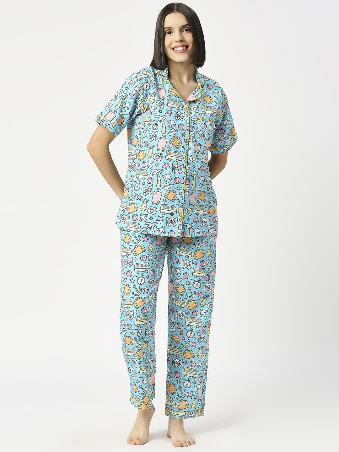 

Pyjama Party Women Printed Night suit, Blue