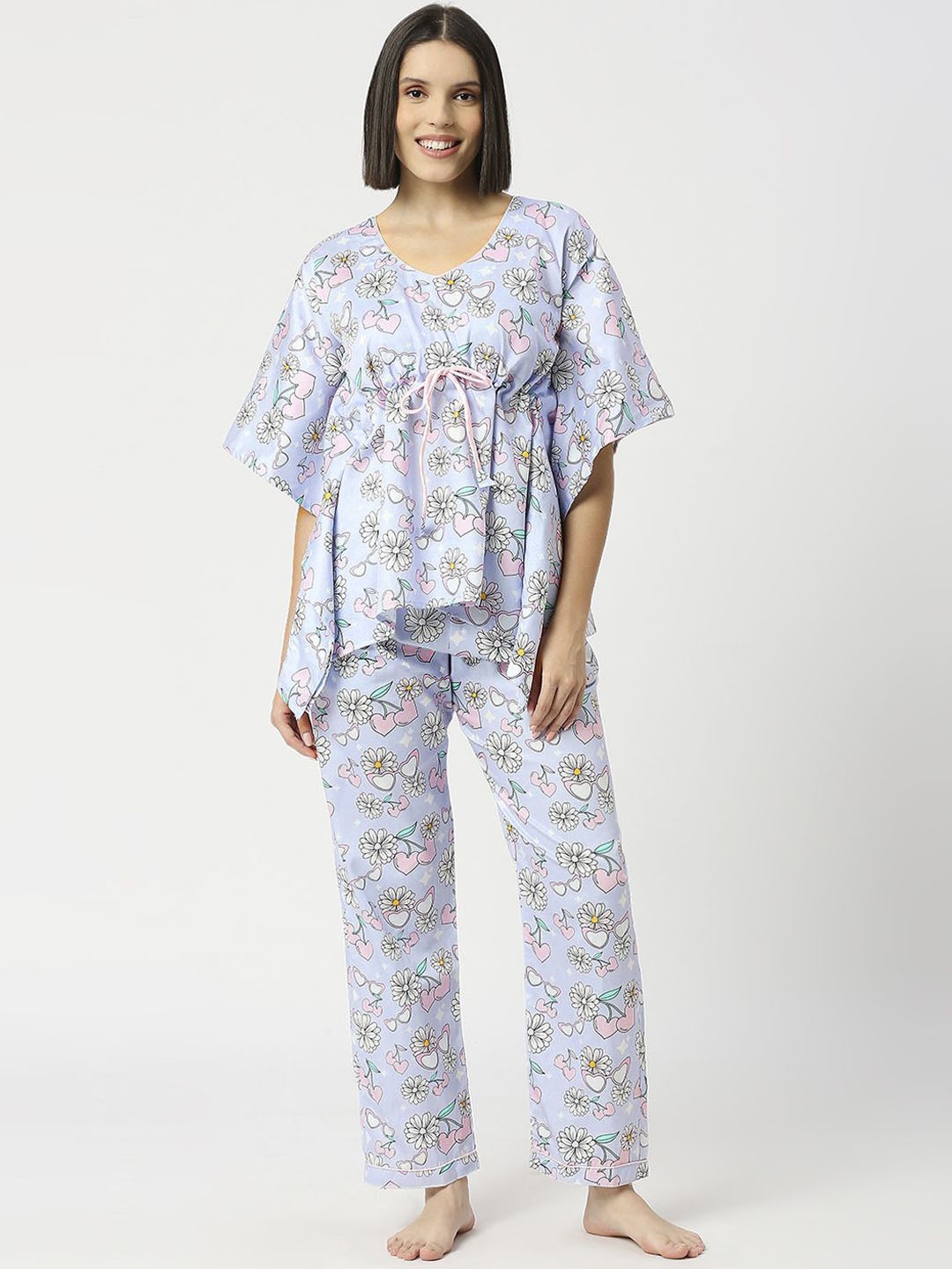 

Pyjama Party Women Pure cotton Conversational Printed Night suit, Lavender
