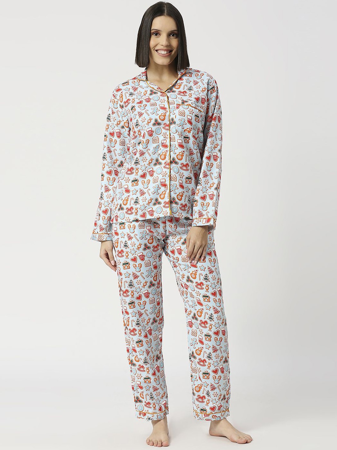 

Pyjama Party Women Conversational Printed Night suit, Blue