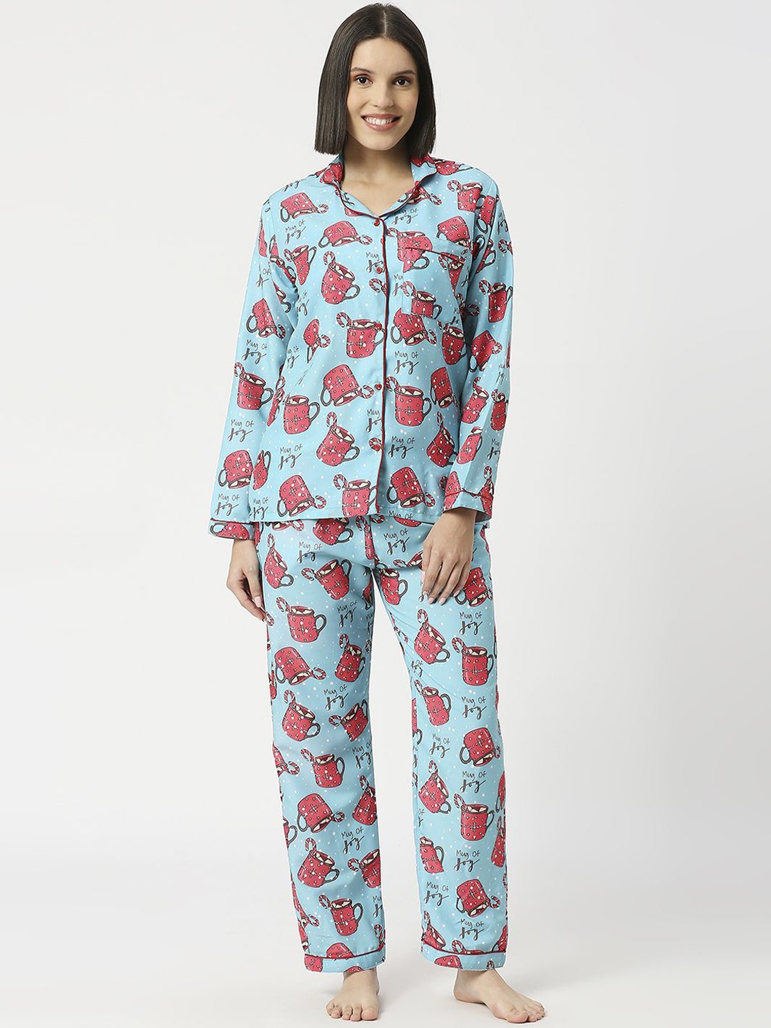 

Pyjama Party Women Printed Night suit, Blue