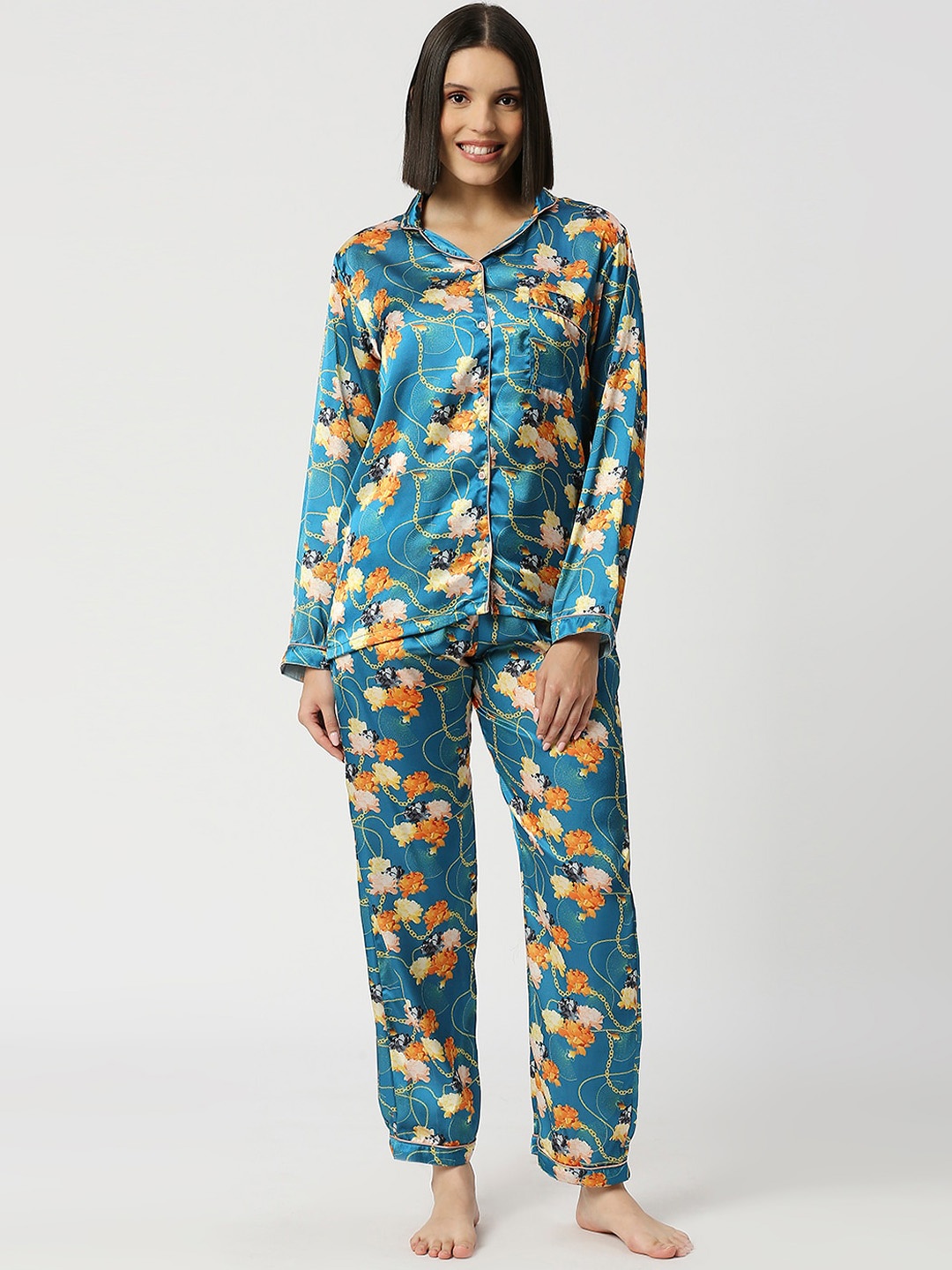 

Pyjama Party Women Printed Night suit, Blue