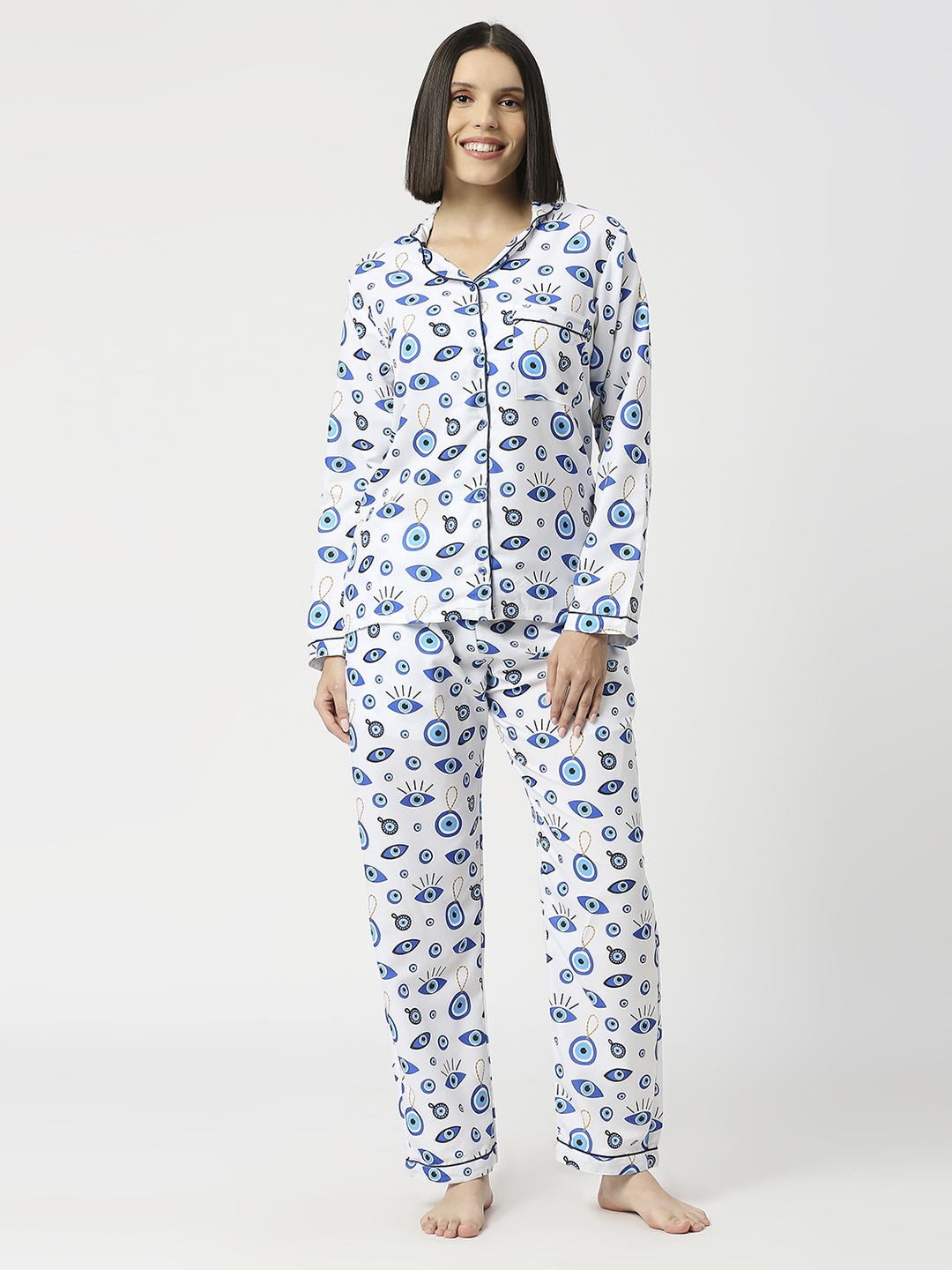 

Pyjama Party Women Graphic Printed Night suit, White