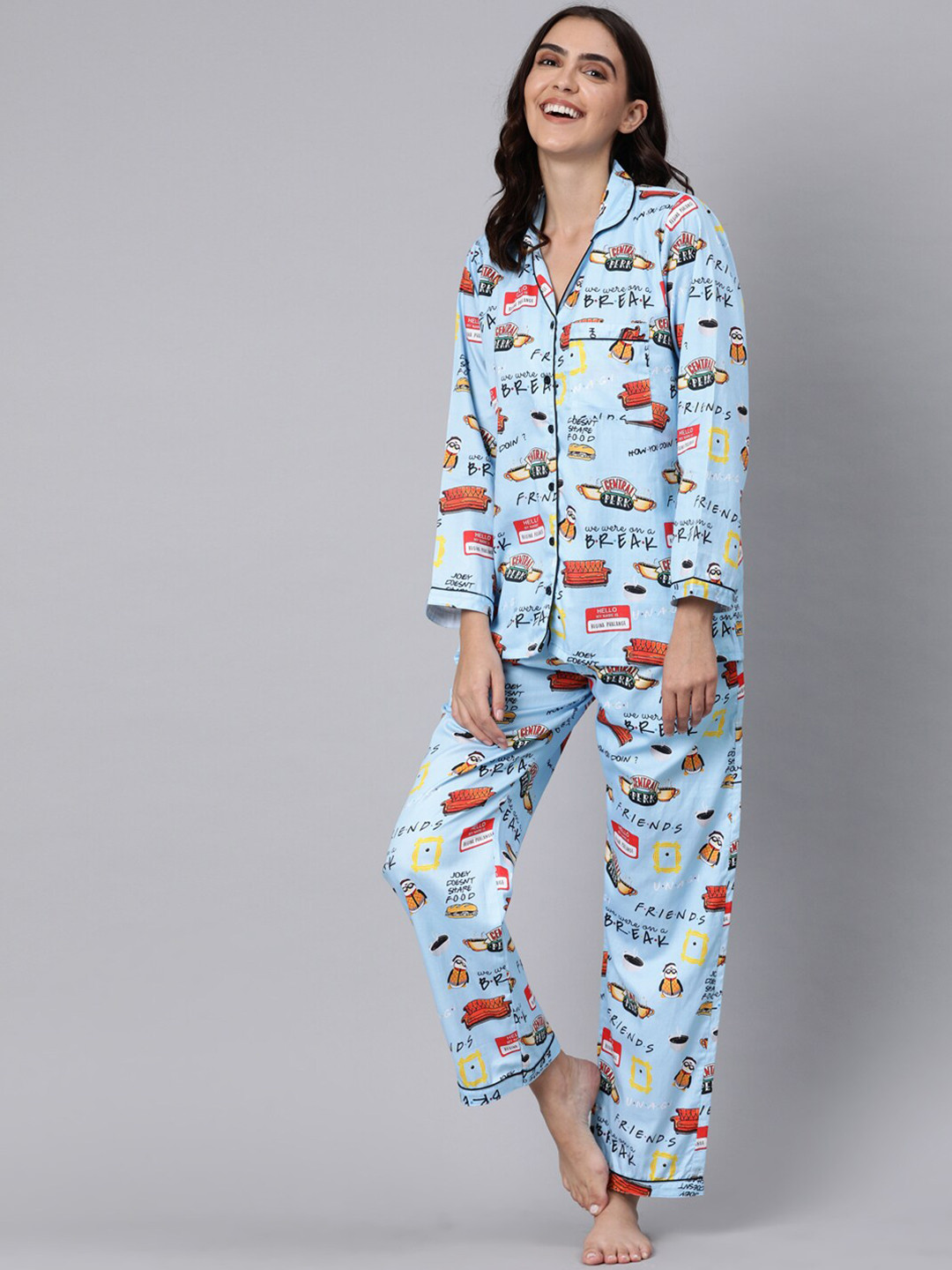 

Pyjama Cotton Women Conversational Printed Night suit, Blue