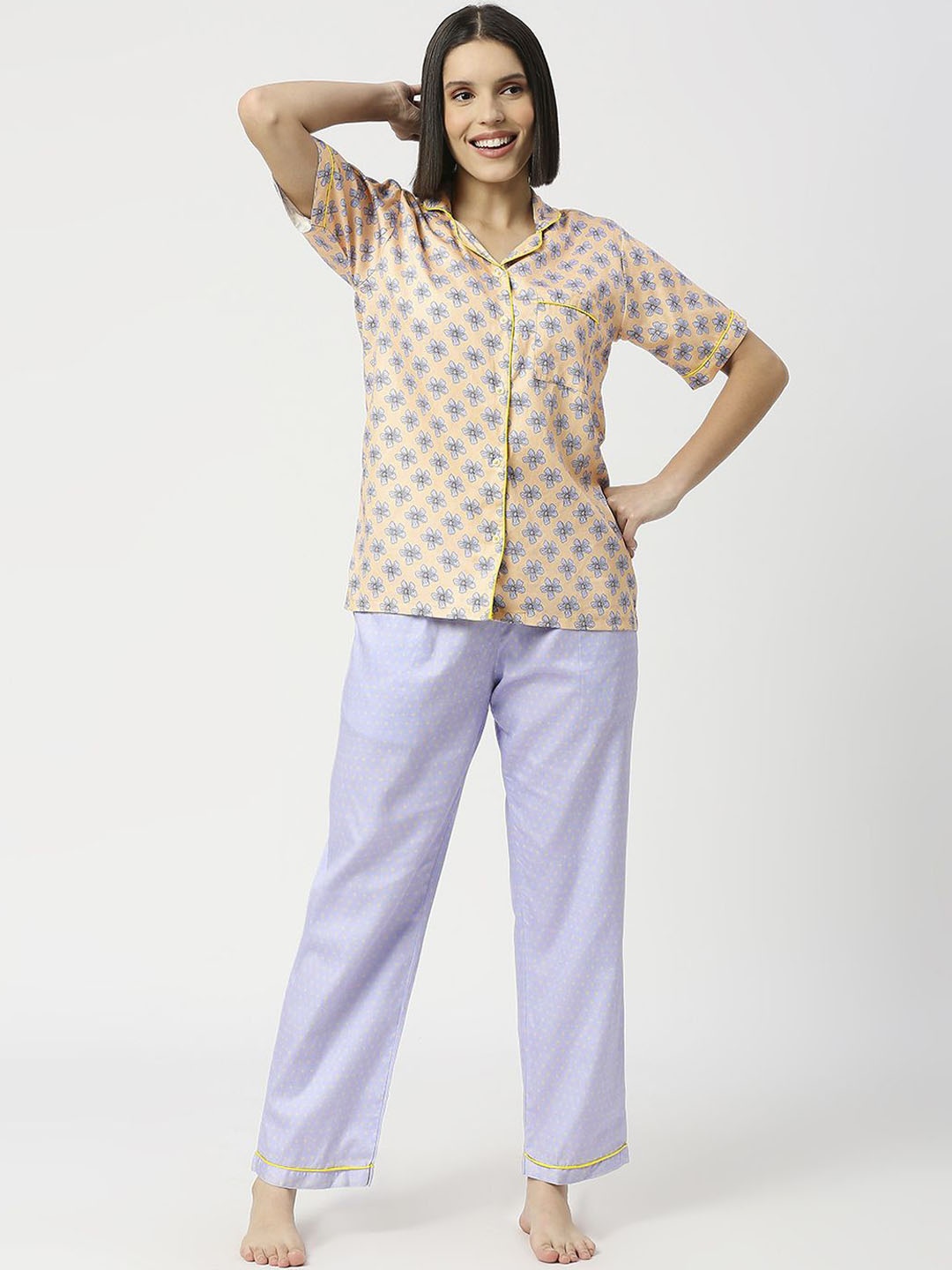 

Pyjama Party Women Printed Night suit, Peach