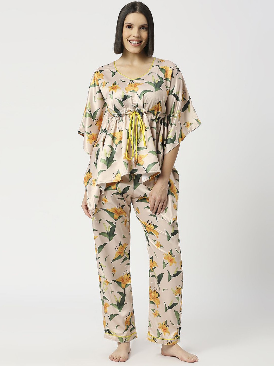 

Pyjama Party Women Printed Night suit, Yellow