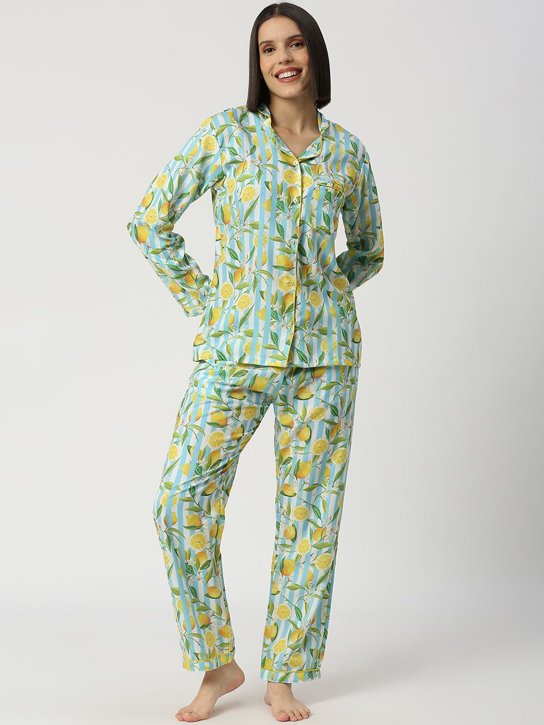 

Pyjama Party Women Printed Night suit, Blue